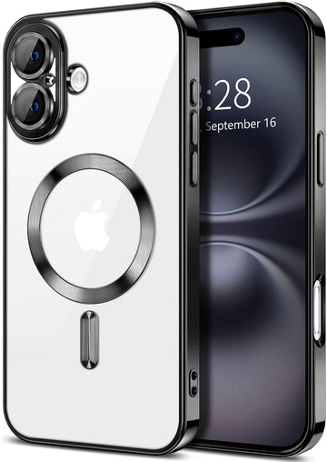 MagSafe iPhone 16 Plus Case (6.7″) – Clear Slim TPU Cover with Camera Lens Protector & Plating Edge