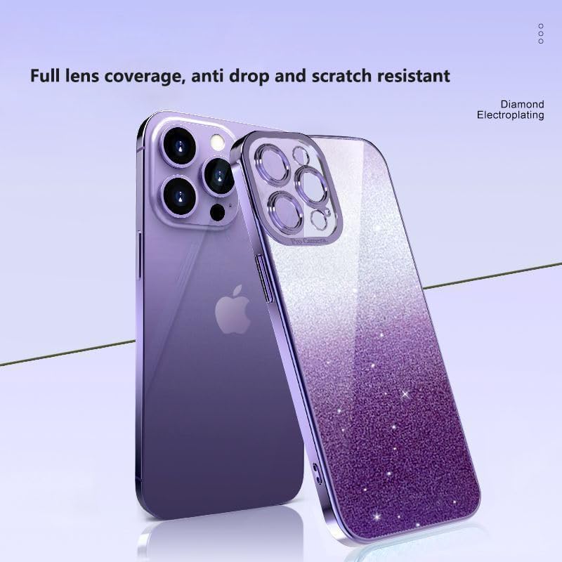 iPhone 16 Pro Case with 2 Tempered Glass Protectors, Glitter Bling Sparkly