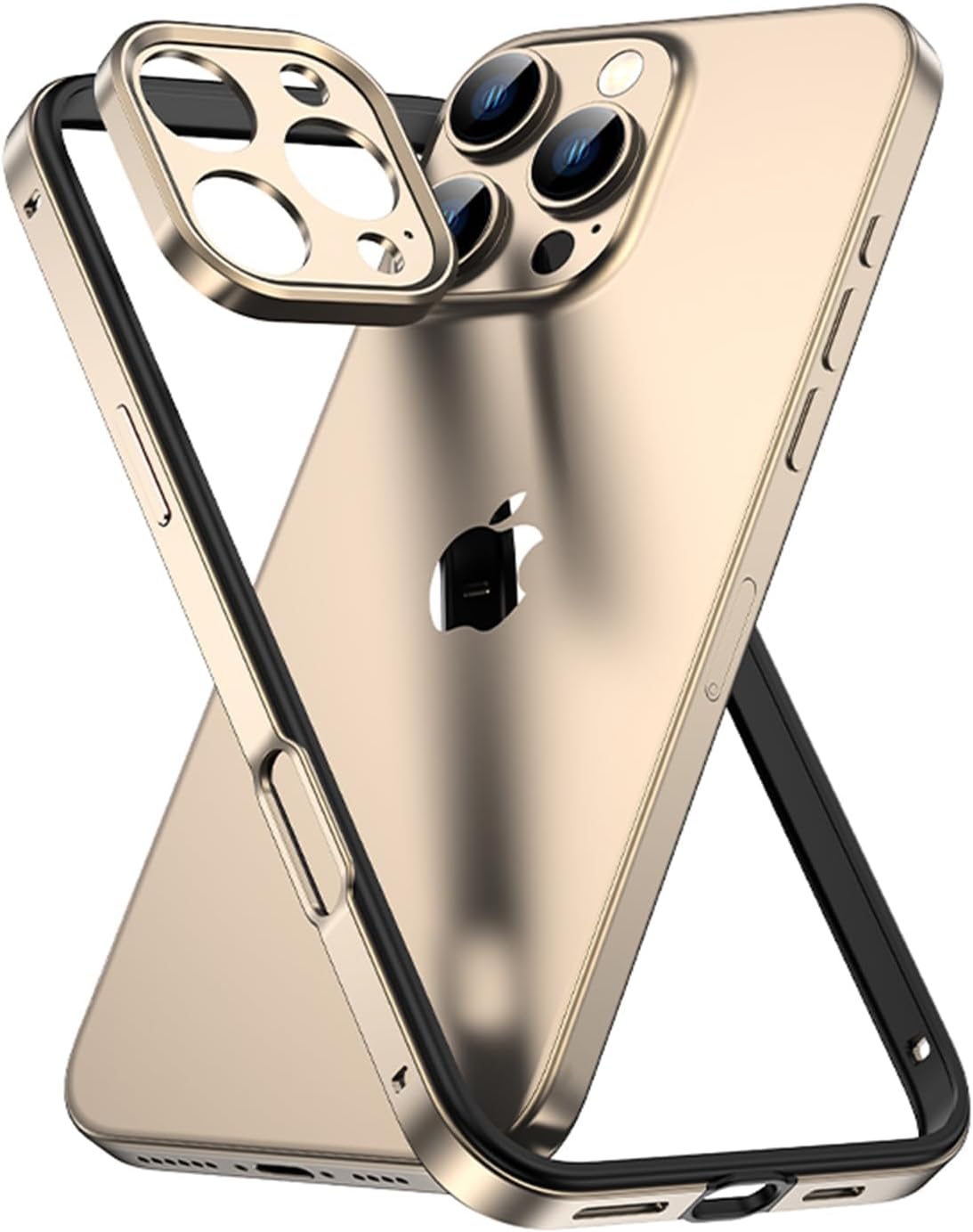 iPhone 16 Pro Max Gold Frame Case with Camera Protector