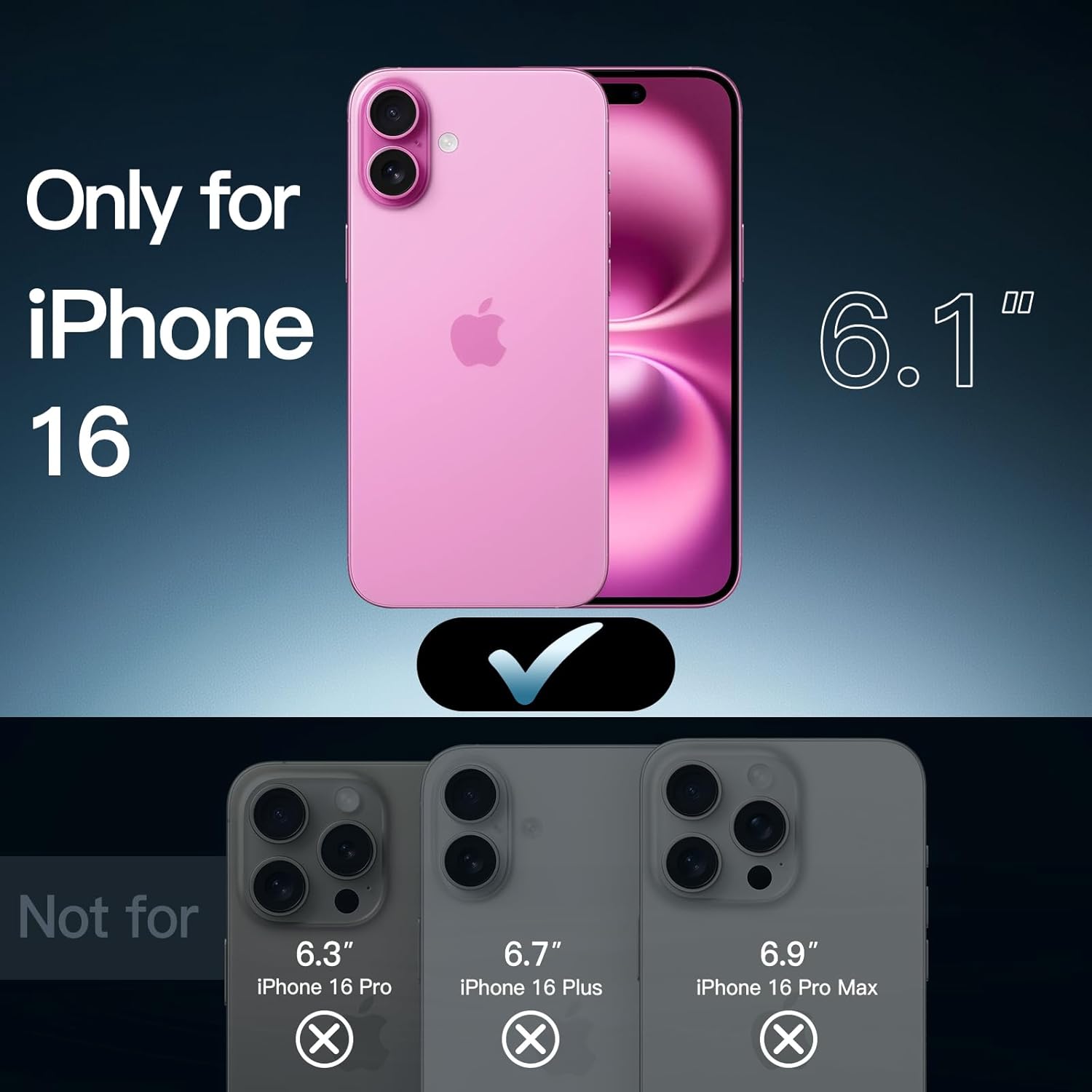 iPhone 16 6.1-Inch, Non-Yellowing Shockproof Phone Bumper Cover, Anti-Scratch Clear Back (Pink)