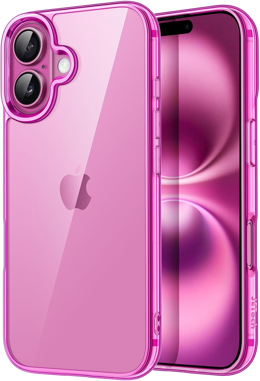 iPhone 16 6.1-Inch, Non-Yellowing Shockproof Phone Bumper Cover, Anti-Scratch Clear Back (Pink)