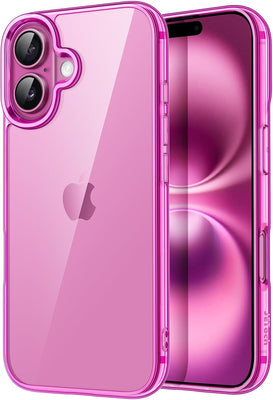 iPhone 16 6.1-Inch, Non-Yellowing Shockproof Phone Bumper Cover, Anti-Scratch Clear Back (Pink)