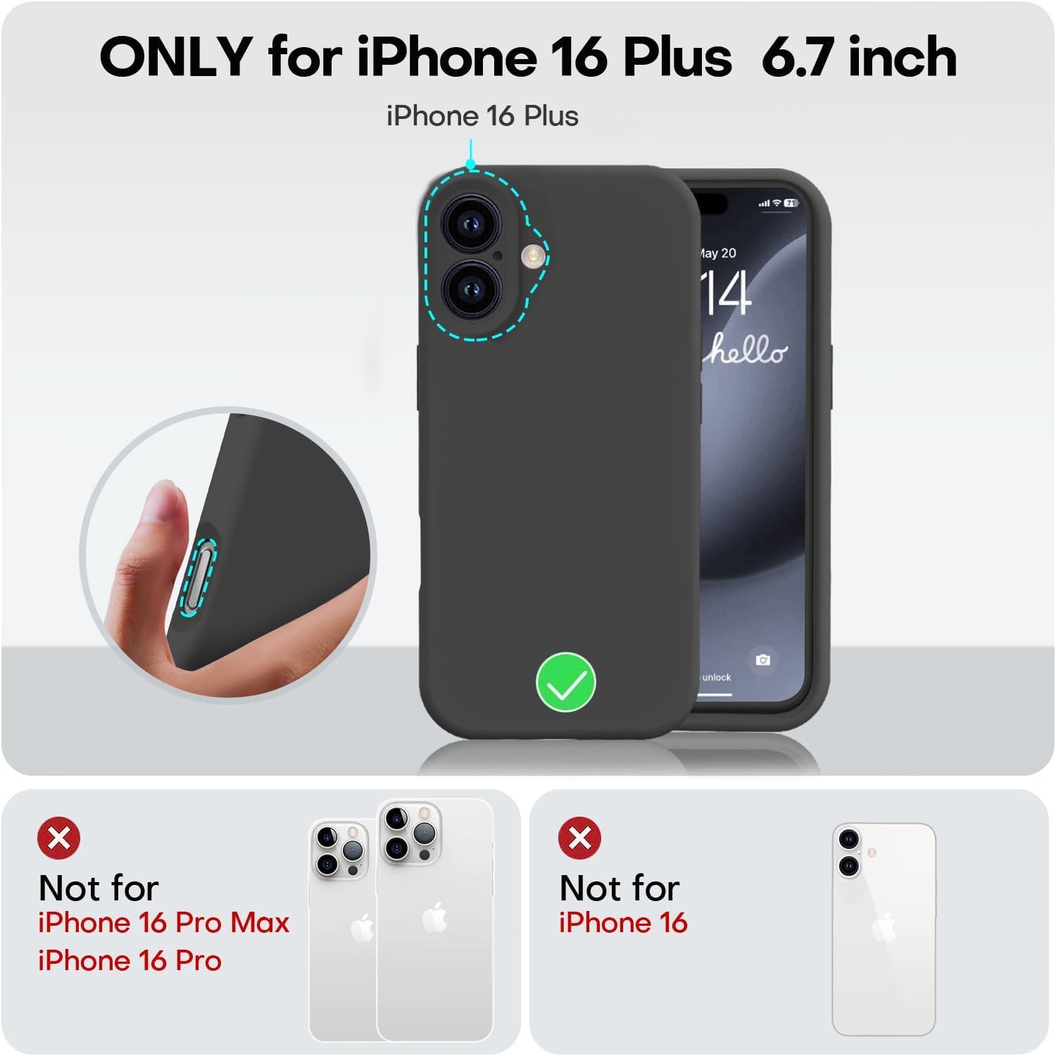 Silicone iPhone 16 Plus Case (6.7″) – Shockproof Cover with Camera Protection
