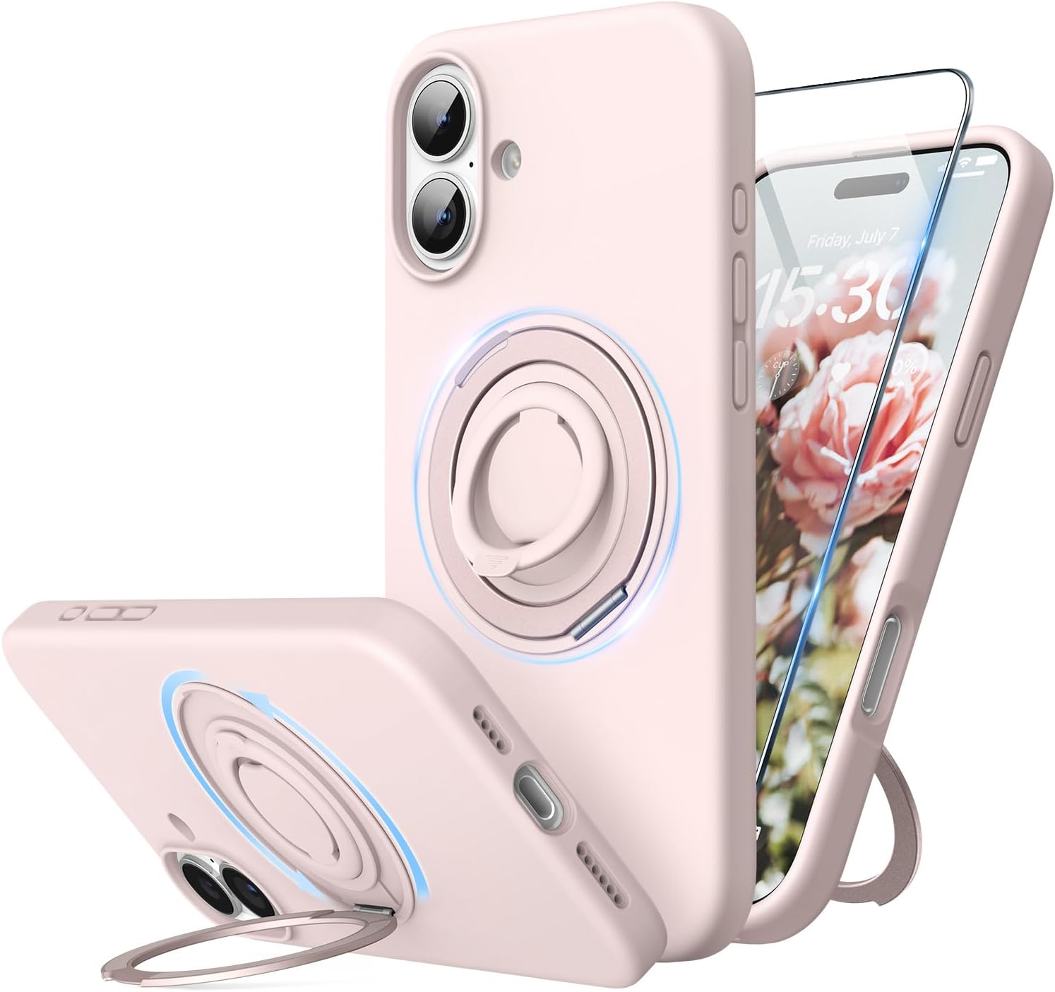 MagSafe iPhone 16 Plus Case (6.7″) – Slim Shockproof Cover with Rotating Ring Stand