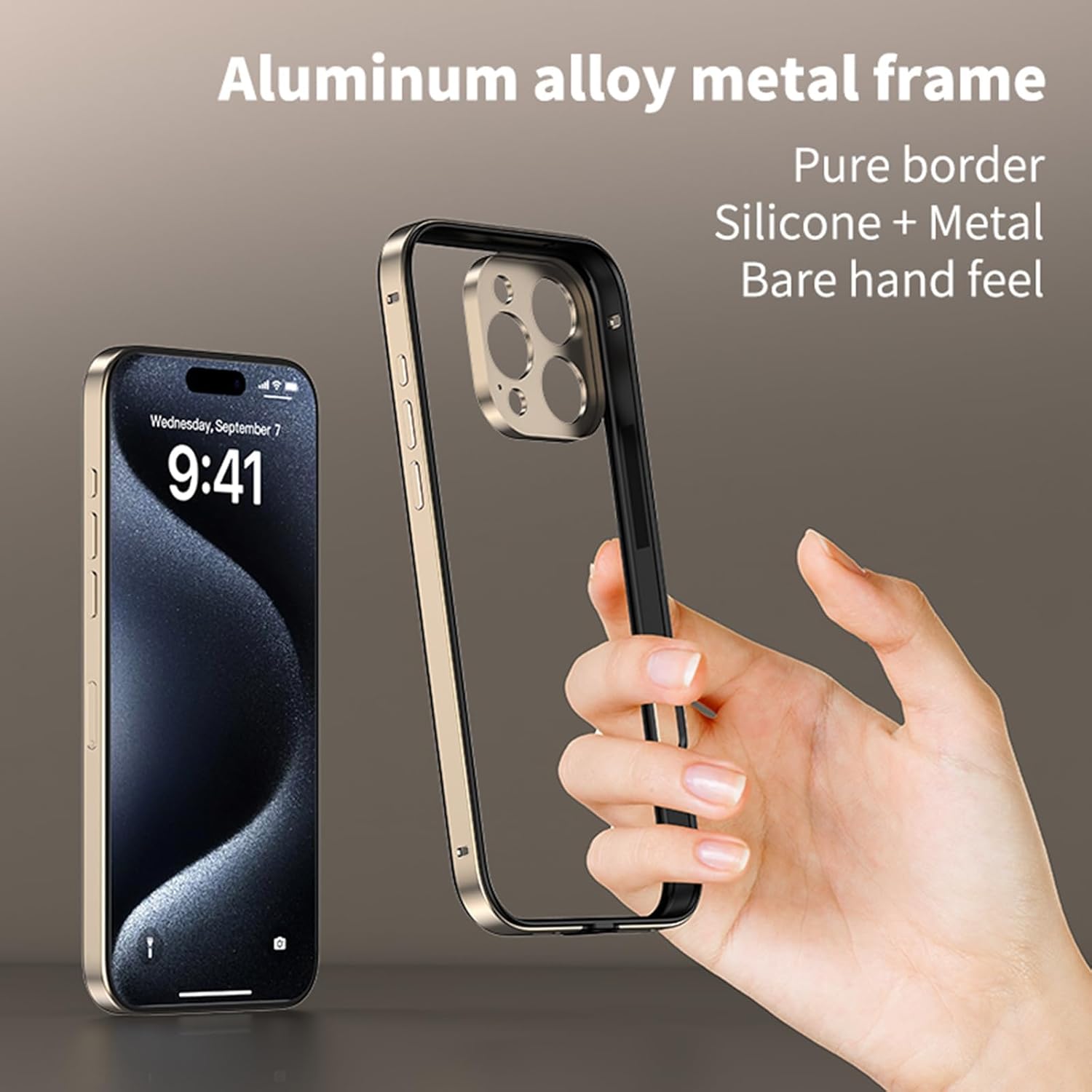 iPhone 16 Pro Max Gold Frame Case with Camera Protector