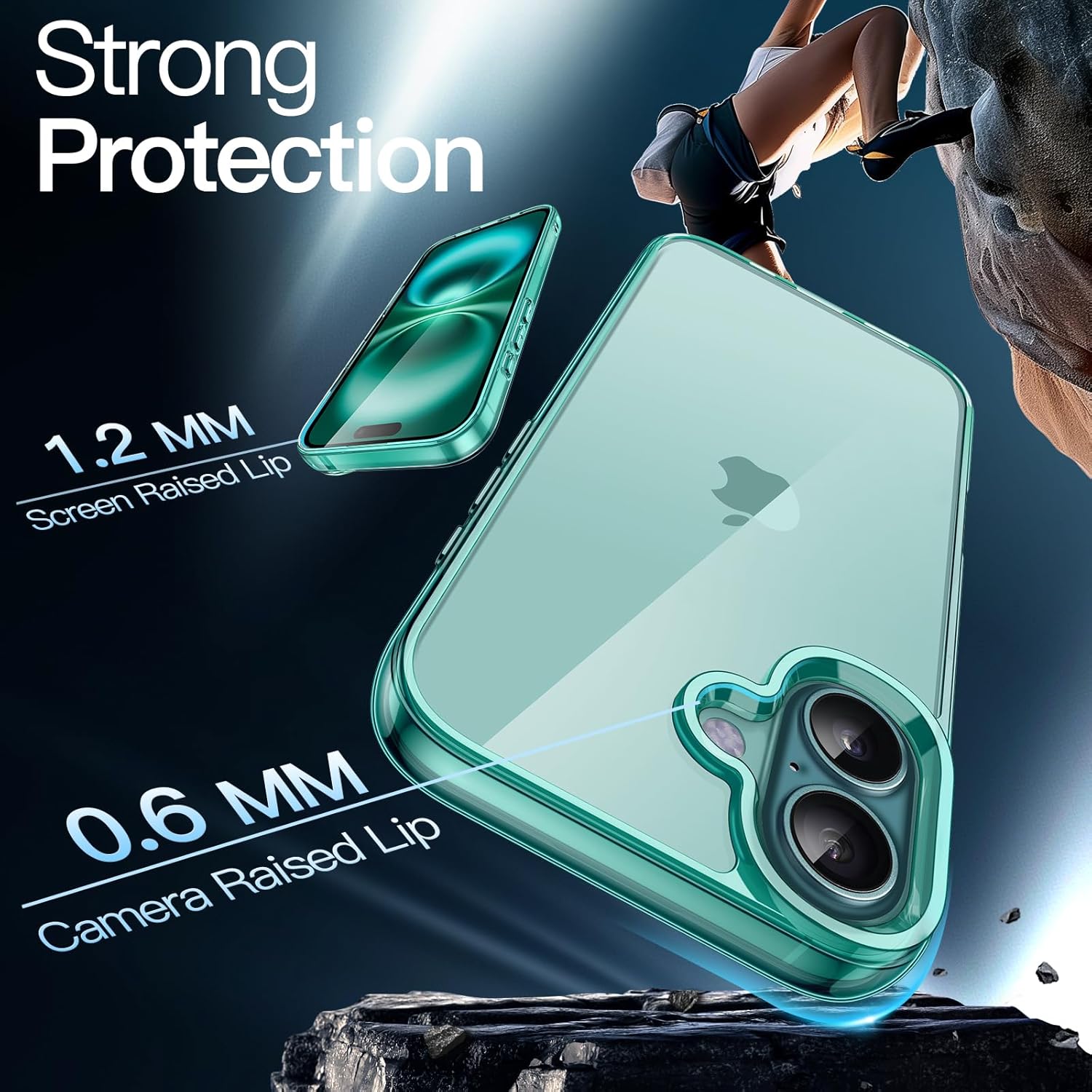 iPhone 16 6.1" Clear Shockproof Bumper – Non-Yellowing, Anti-Scratch (Teal)