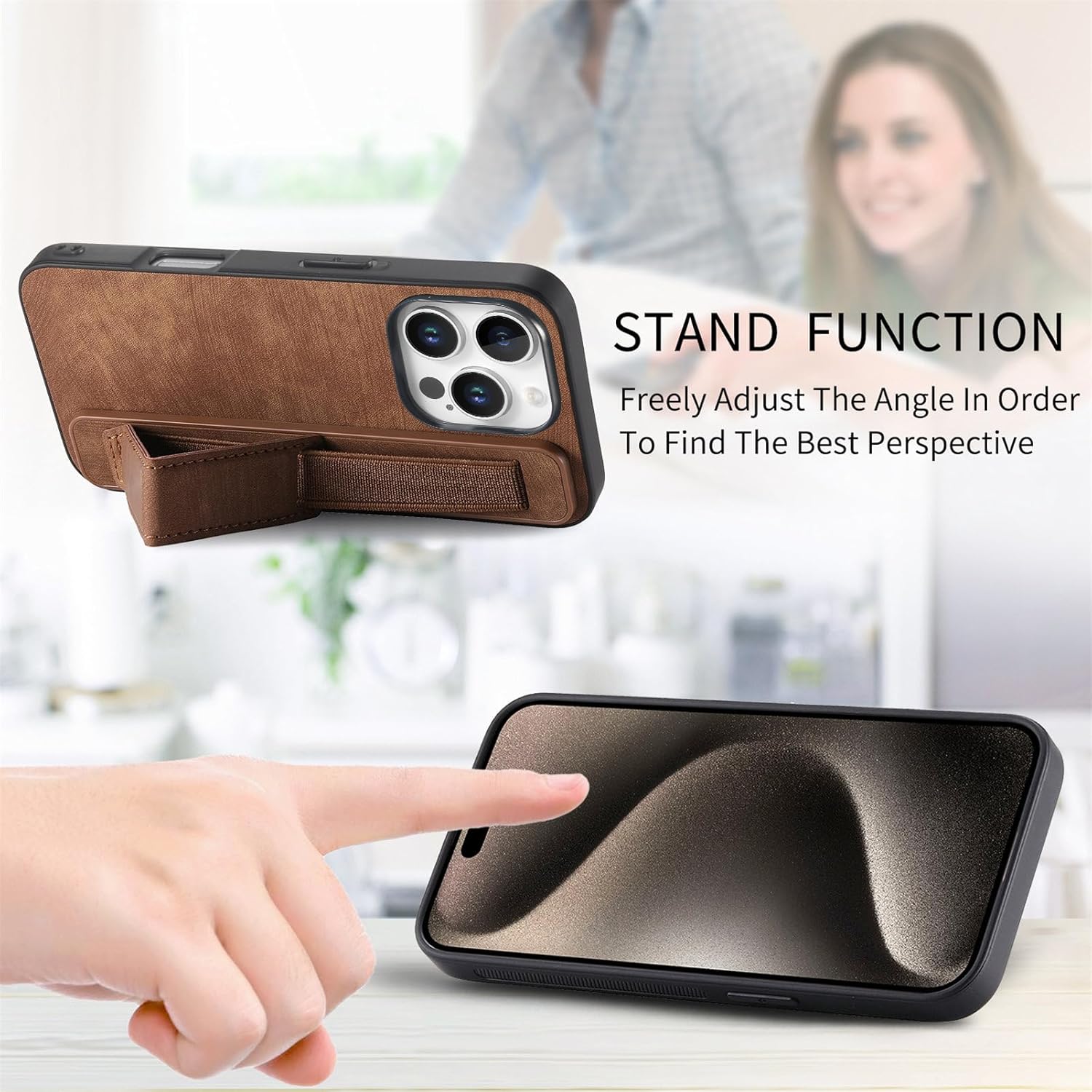 iPhone 16 Pro Max Leather Case – Shockproof, Stand & Strap