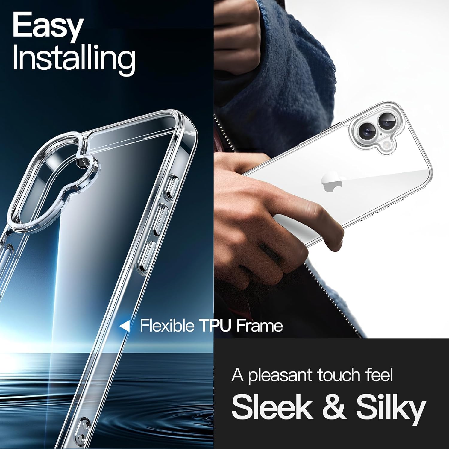 iPhone 16 6.1-Inch, Non-Yellowing Shockproof Phone Bumper Cover, Anti-Scratch Clear Back (Clear)