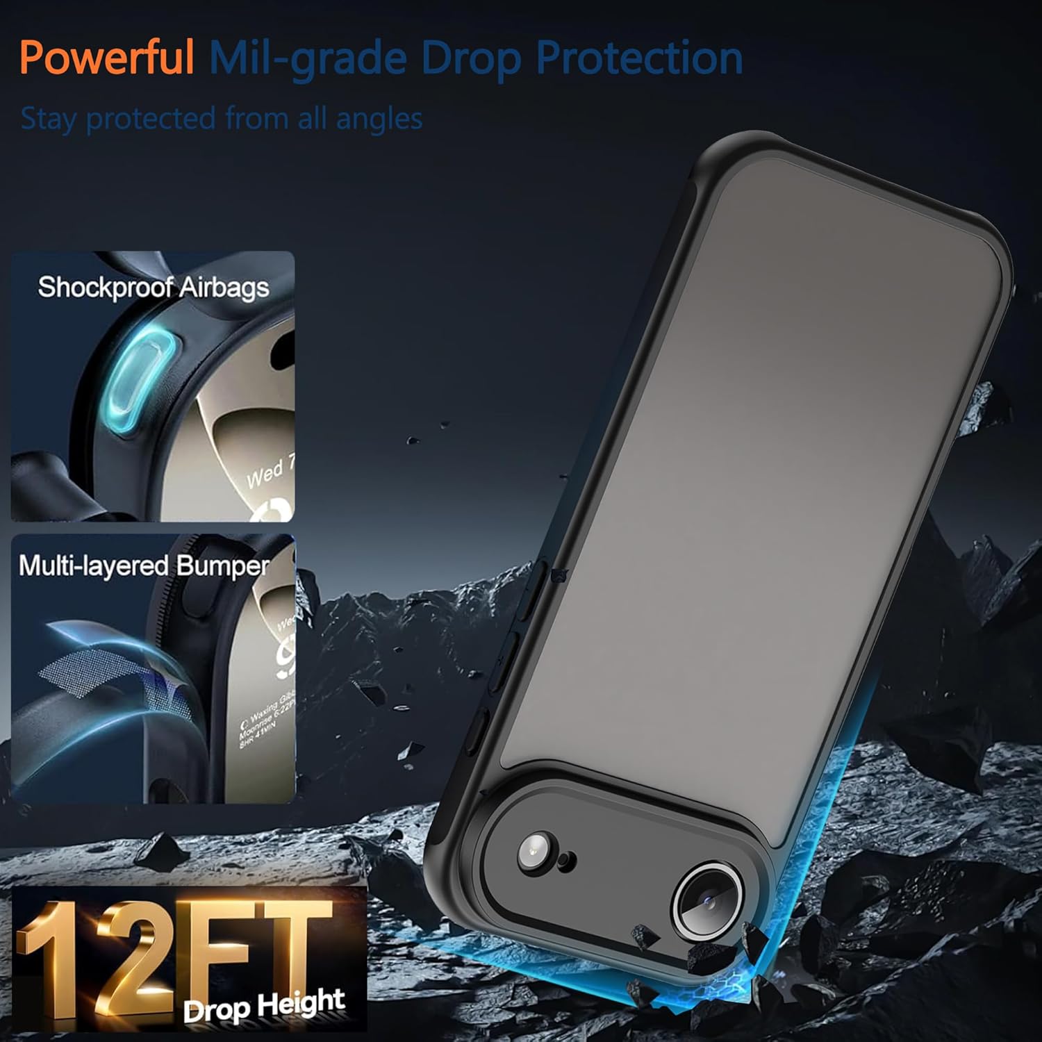 iPhone 17 Air Matte Case – Military-Grade, Anti-Fall, Anti-Fingerprint, Black