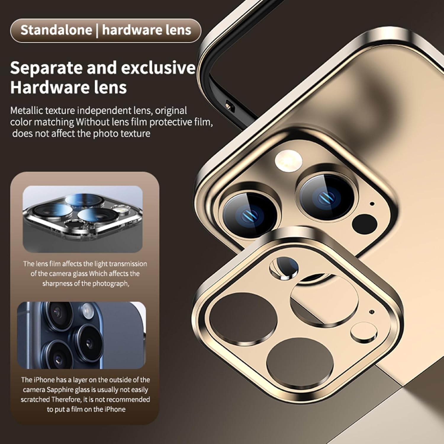 iPhone 16 Pro Max Gold Frame Case with Camera Protector