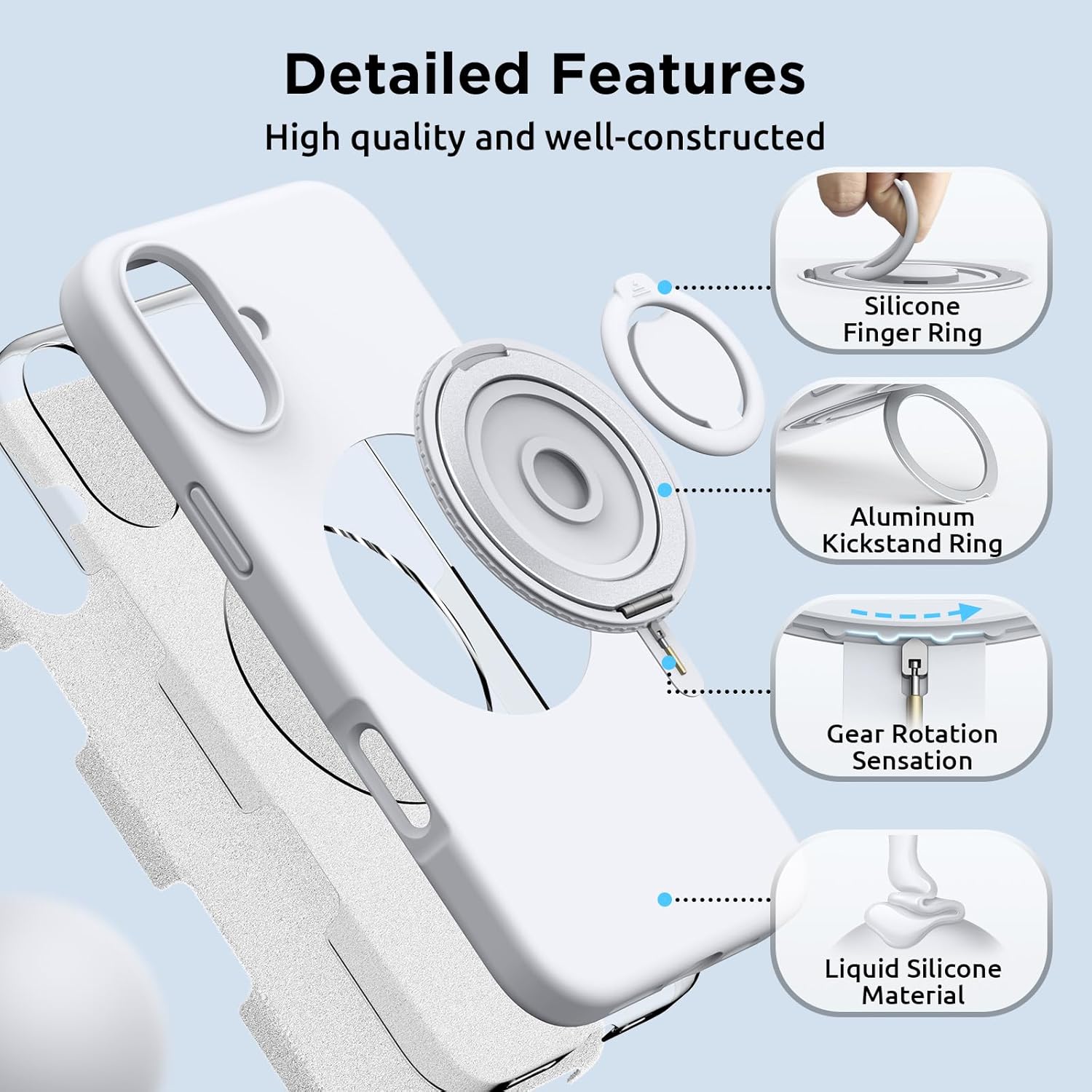 MagSafe iPhone 16 Plus Case (6.7″) – Slim Shockproof Cover with Rotating Ring Stand