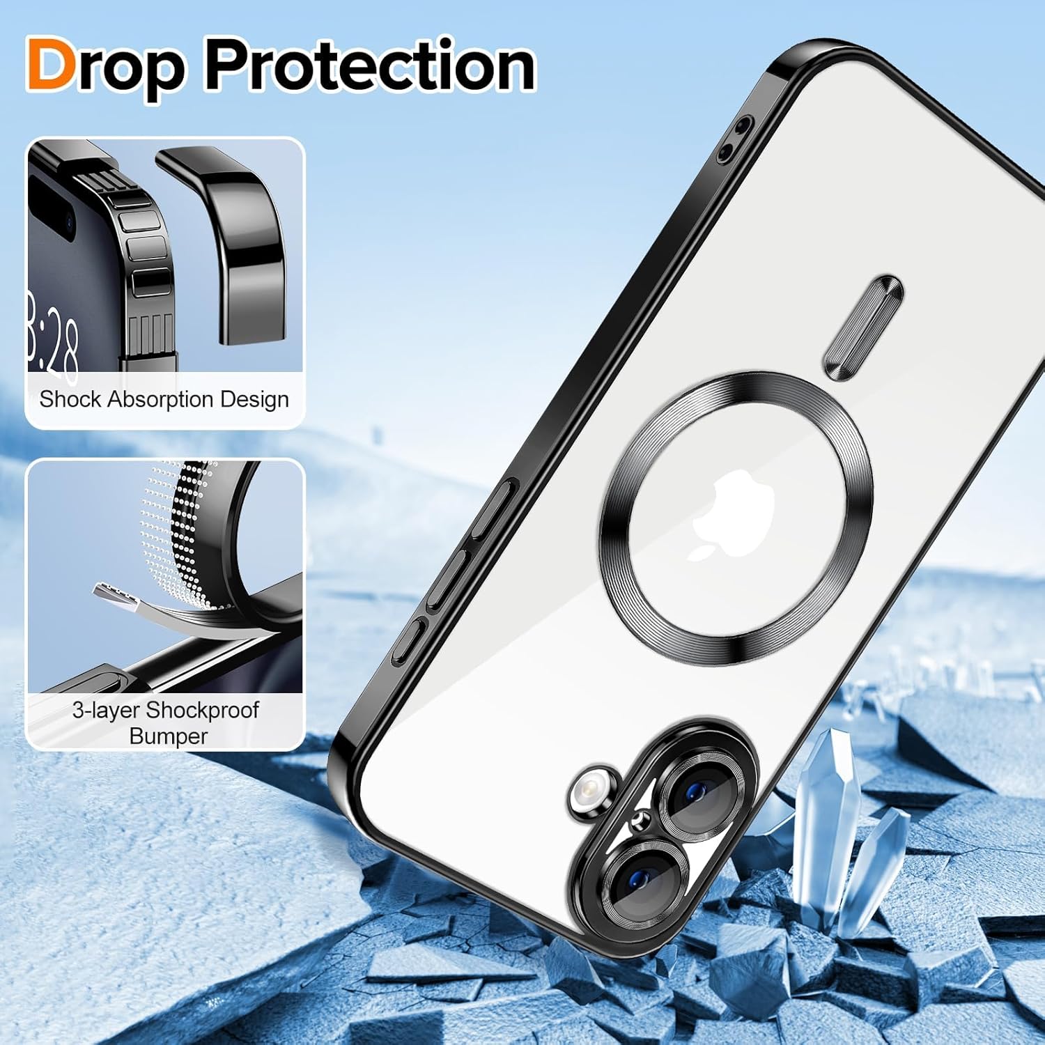 MagSafe iPhone 16 Plus Case (6.7″) – Clear Slim TPU Cover with Camera Lens Protector & Plating Edge