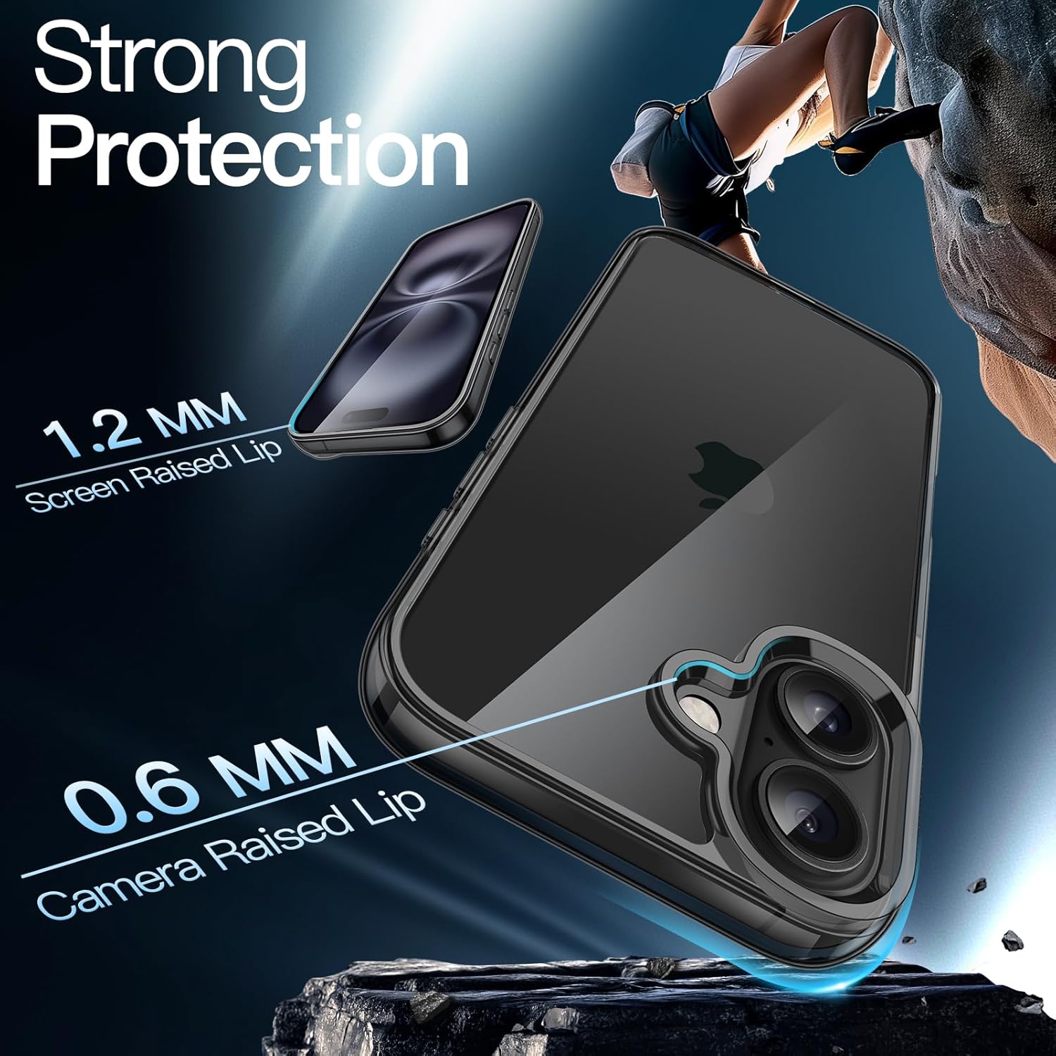 iPhone 16 6.1-Inch, Non-Yellowing Shockproof Phone Bumper Cover, Anti-Scratch Clear Back