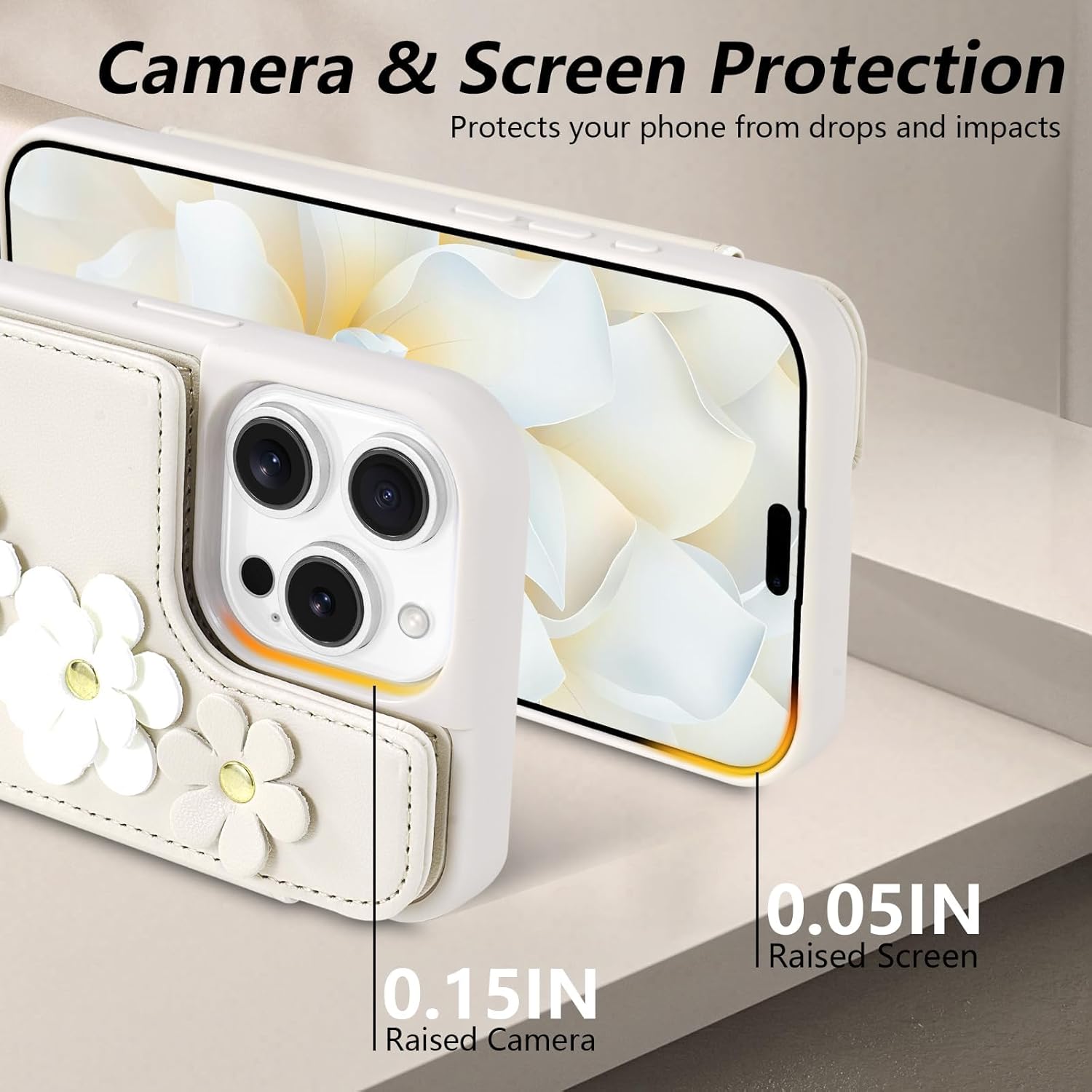 iPhone 16 Pro Max Wallet Case – Beige, Crossbody Purse, Wrist Strap, Shockproof