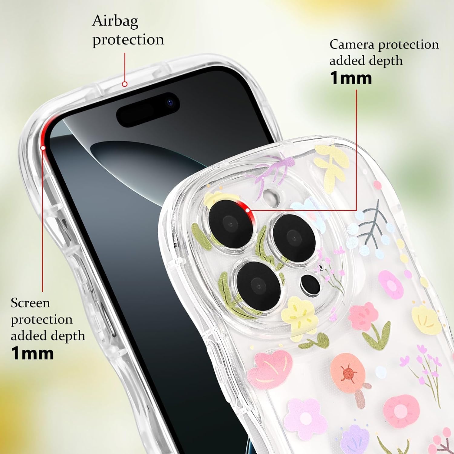 iPhone 16 Pro Max Case – Clear Soft TPU, Flower Design & Bracelet Chain