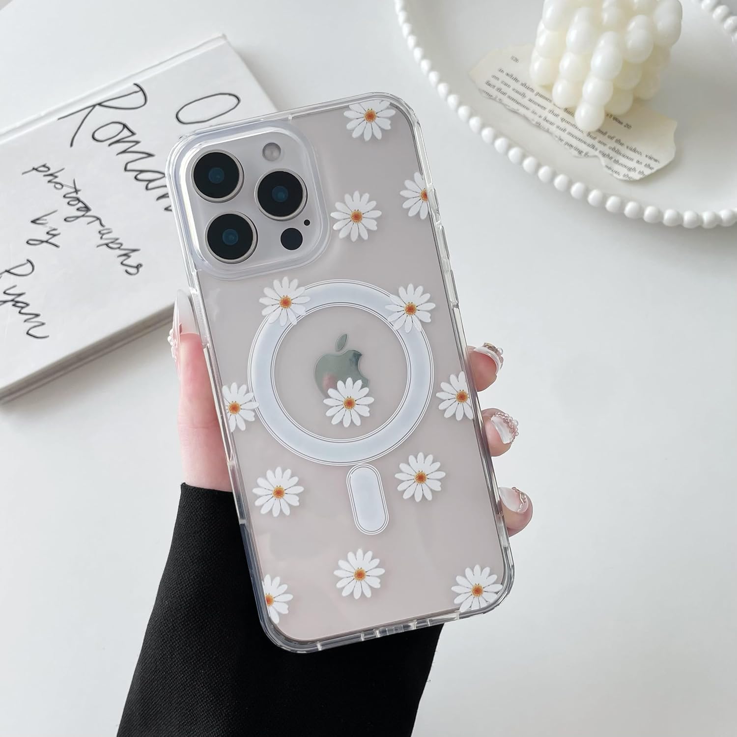 iPhone 16 Pro MagSafe Case – Big White Flower, Cute Floral Protective Cover