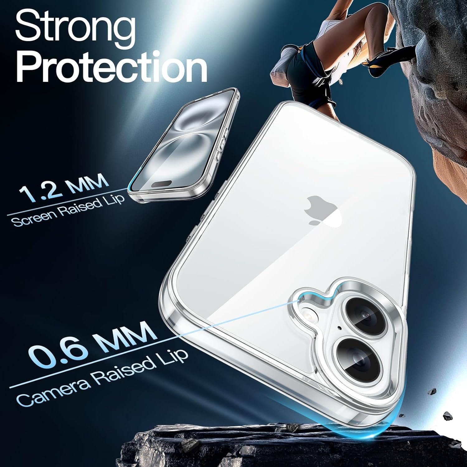 iPhone 16 6.1-Inch, Non-Yellowing Shockproof Phone Bumper Cover, Anti-Scratch Clear Back (Clear)