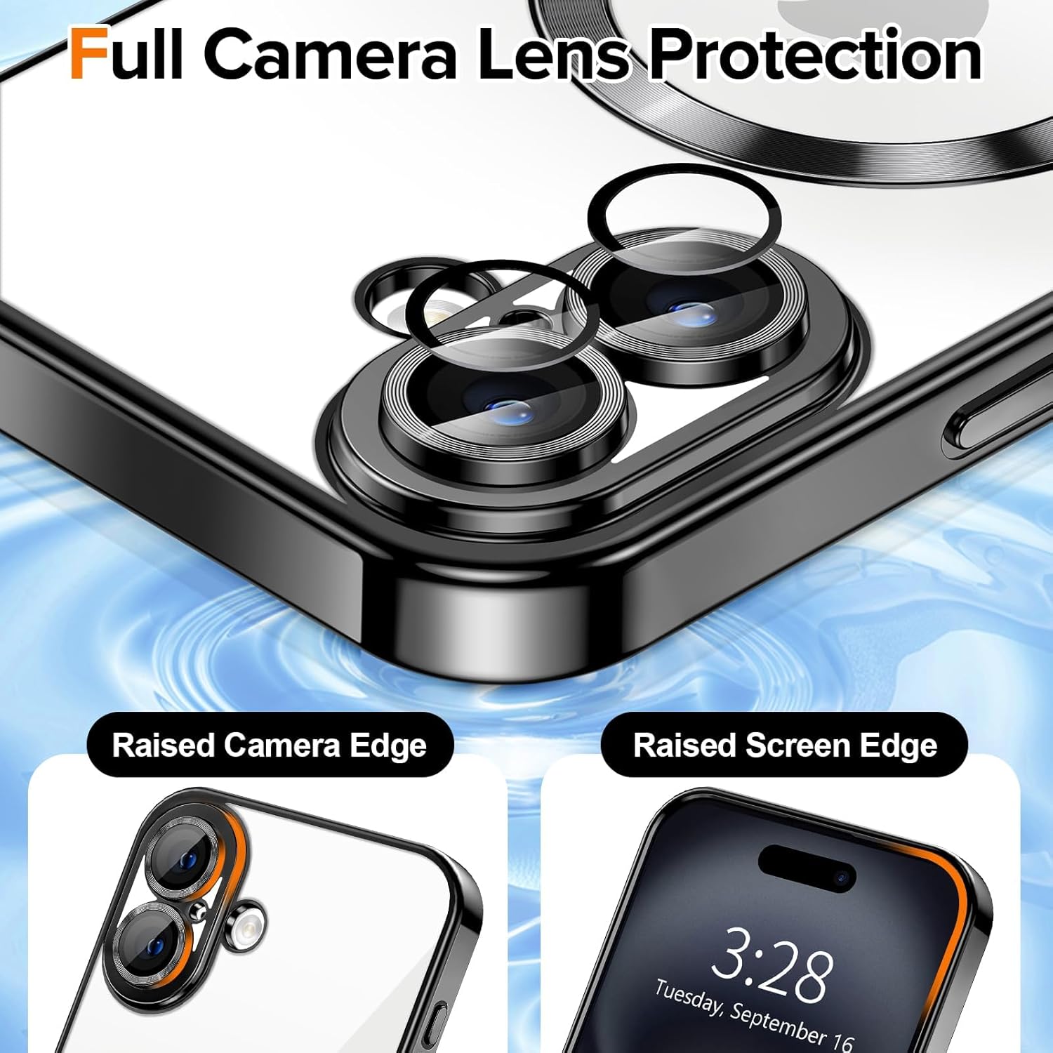 MagSafe iPhone 16 Plus Case (6.7″) – Clear Slim TPU Cover with Camera Lens Protector & Plating Edge