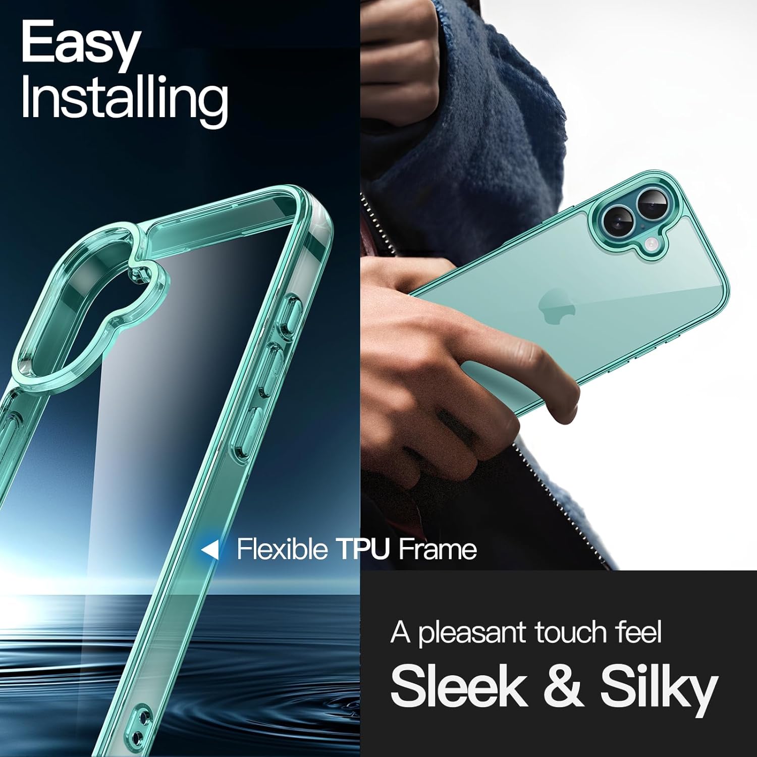 iPhone 16 6.1" Clear Shockproof Bumper – Non-Yellowing, Anti-Scratch (Teal)