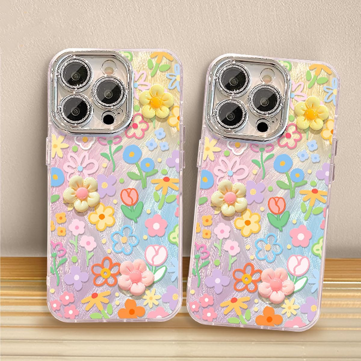 iPhone 16 Pro Max Glitter Bling Case with 3D Flower & Wrist Strap