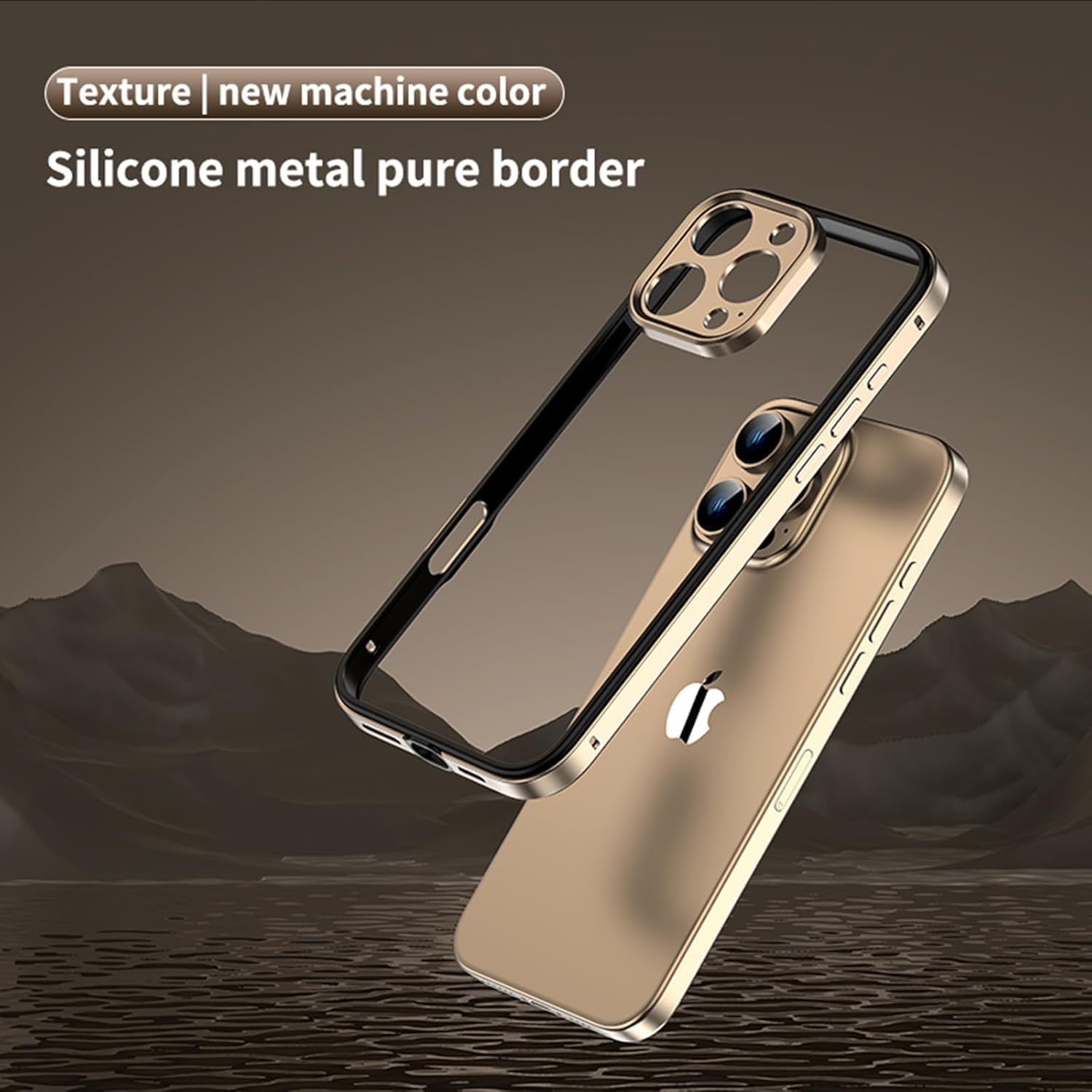 iPhone 16 Pro Max Gold Frame Case with Camera Protector