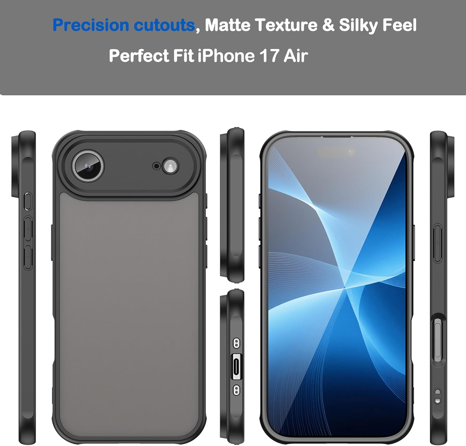 iPhone 17 Air Matte Case – Military-Grade, Anti-Fall, Anti-Fingerprint, Black
