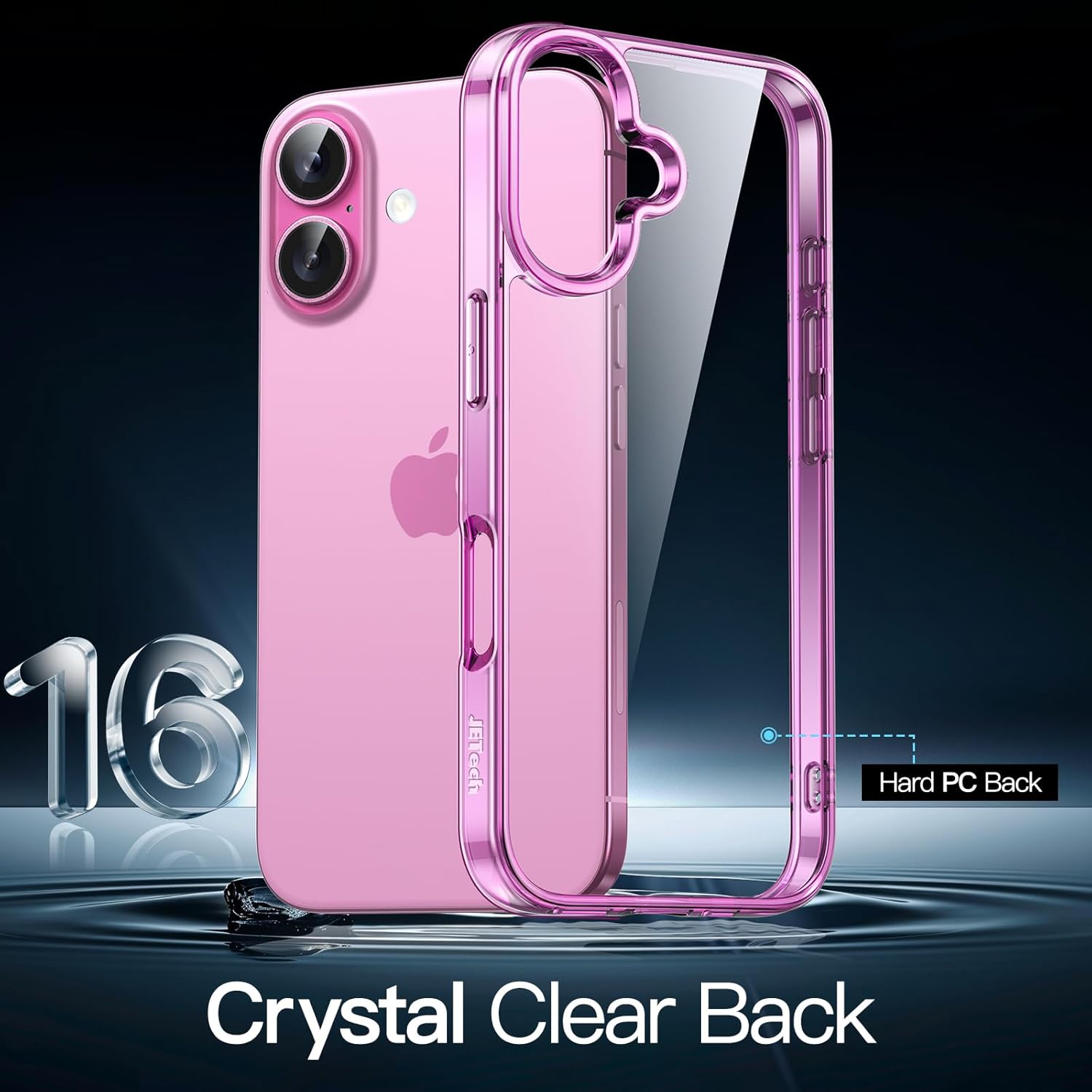 iPhone 16 6.1-Inch, Non-Yellowing Shockproof Phone Bumper Cover, Anti-Scratch Clear Back (Pink)