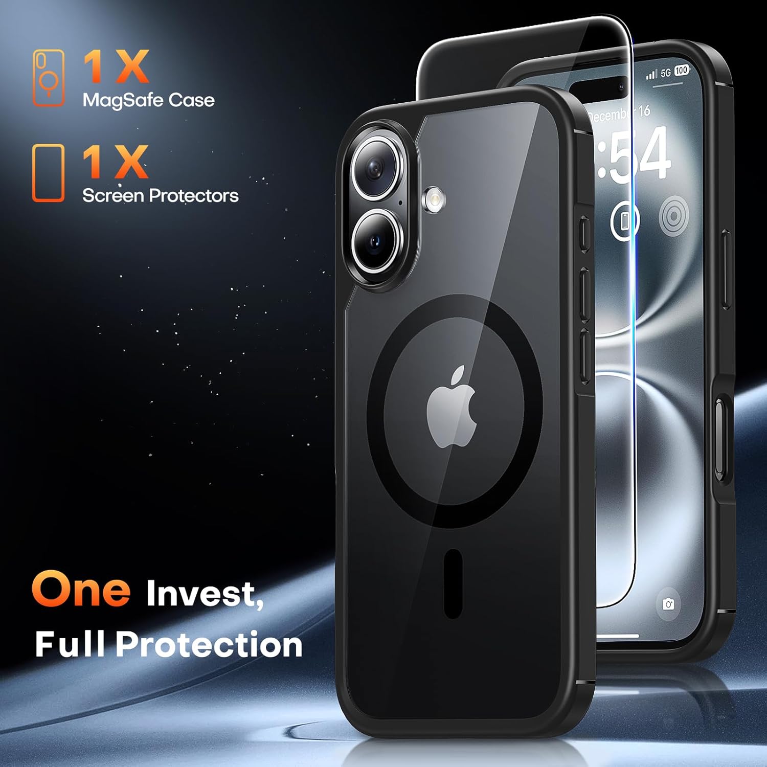 MagSafe iPhone 16 Plus Case (6.7″) – Clear Shockproof Cover with Screen Protector
