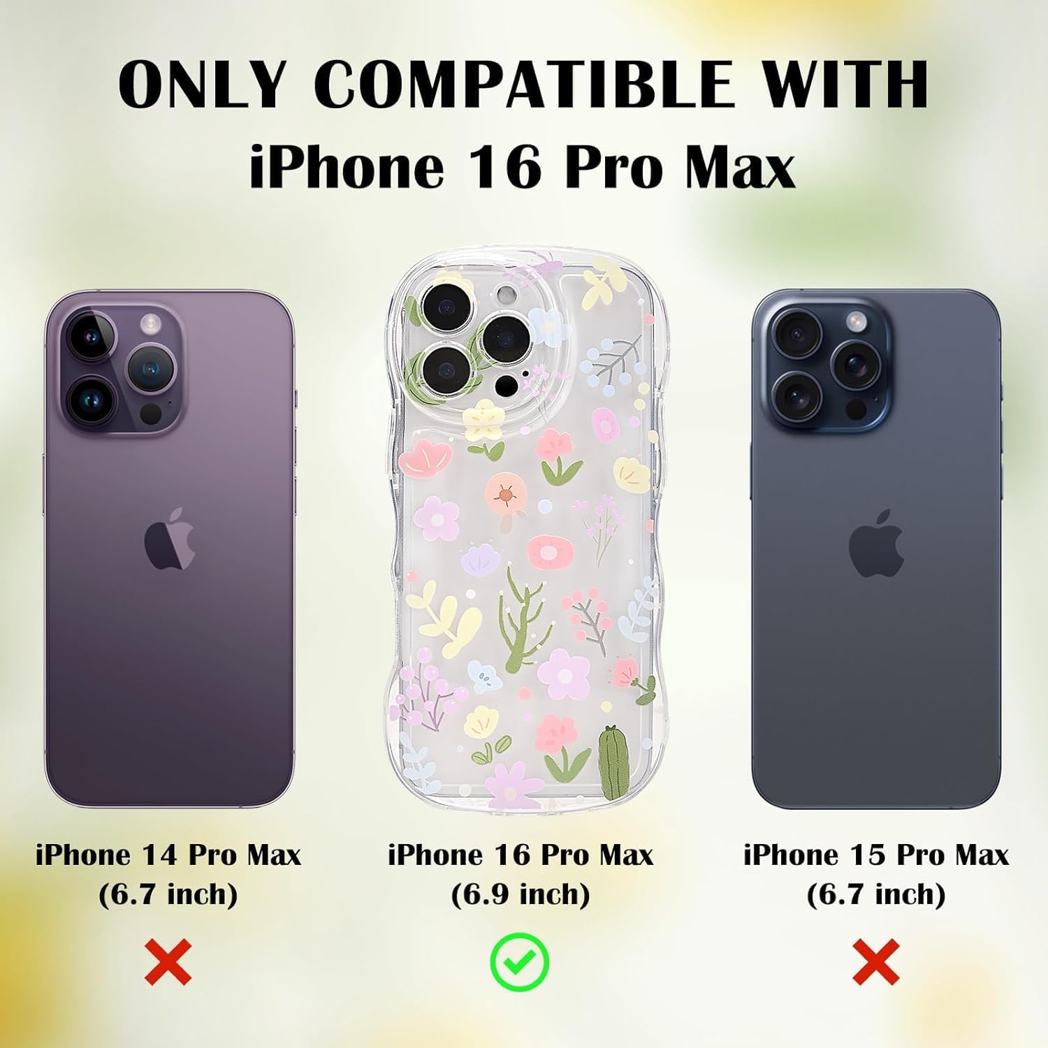 iPhone 16 Pro Max Case – Clear Soft TPU, Flower Design & Bracelet Chain