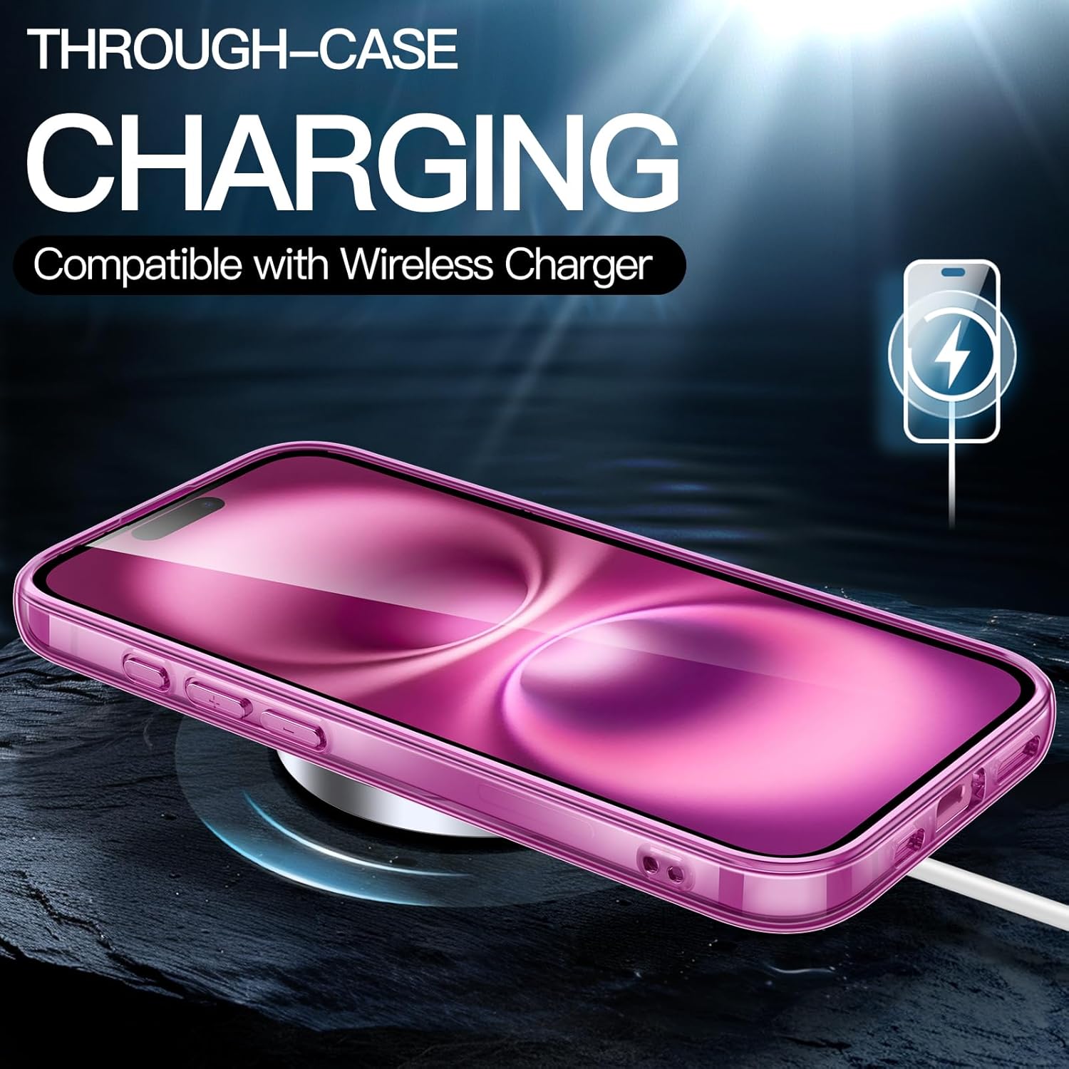 iPhone 16 6.1-Inch, Non-Yellowing Shockproof Phone Bumper Cover, Anti-Scratch Clear Back (Pink)