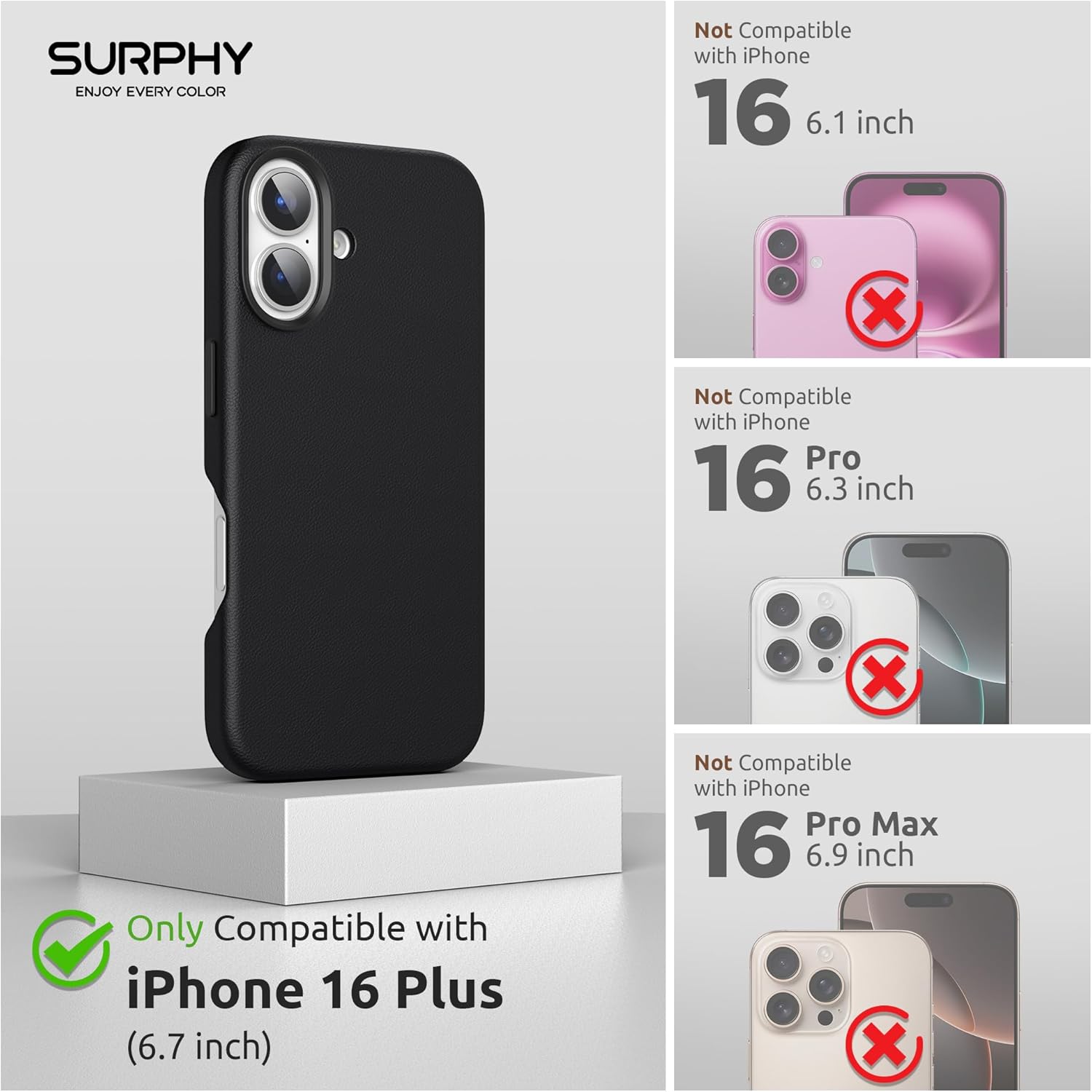 Leather iPhone 16 Plus Case (6.7″, 2024) – MagSafe Compatible with Metallic Buttons & Microfiber Lining”