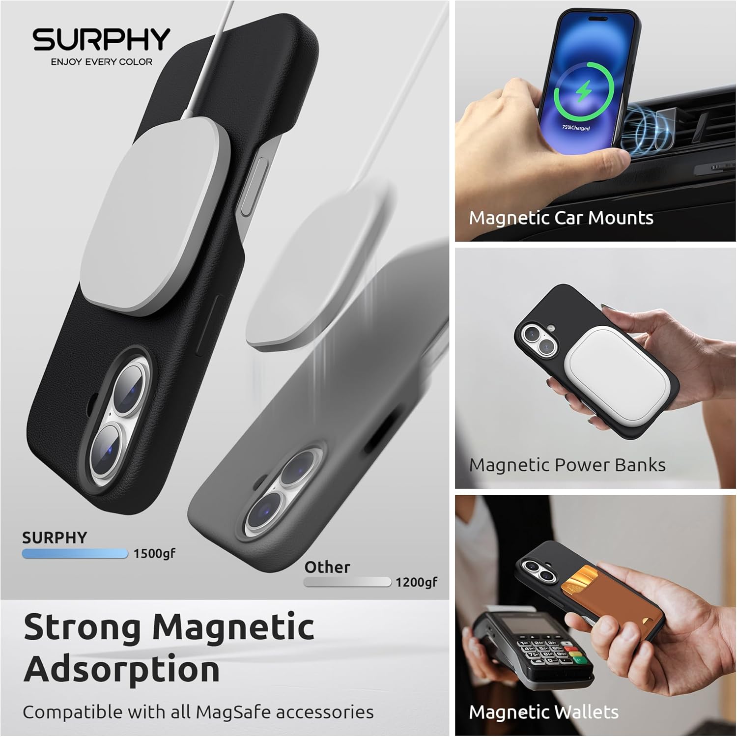 Leather iPhone 16 Plus Case (6.7″, 2024) – MagSafe Compatible with Metallic Buttons & Microfiber Lining”