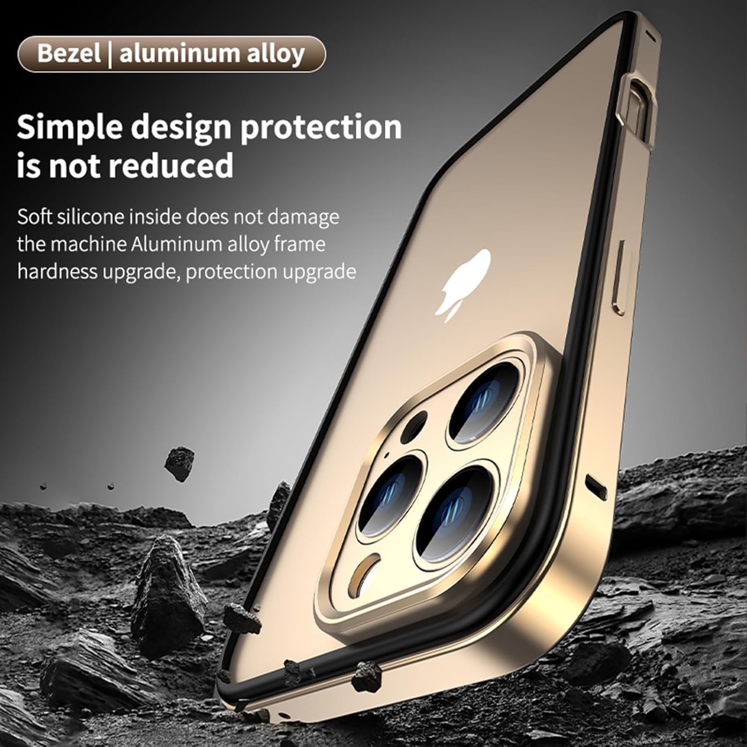 iPhone 16 Pro Max Gold Frame Case with Camera Protector