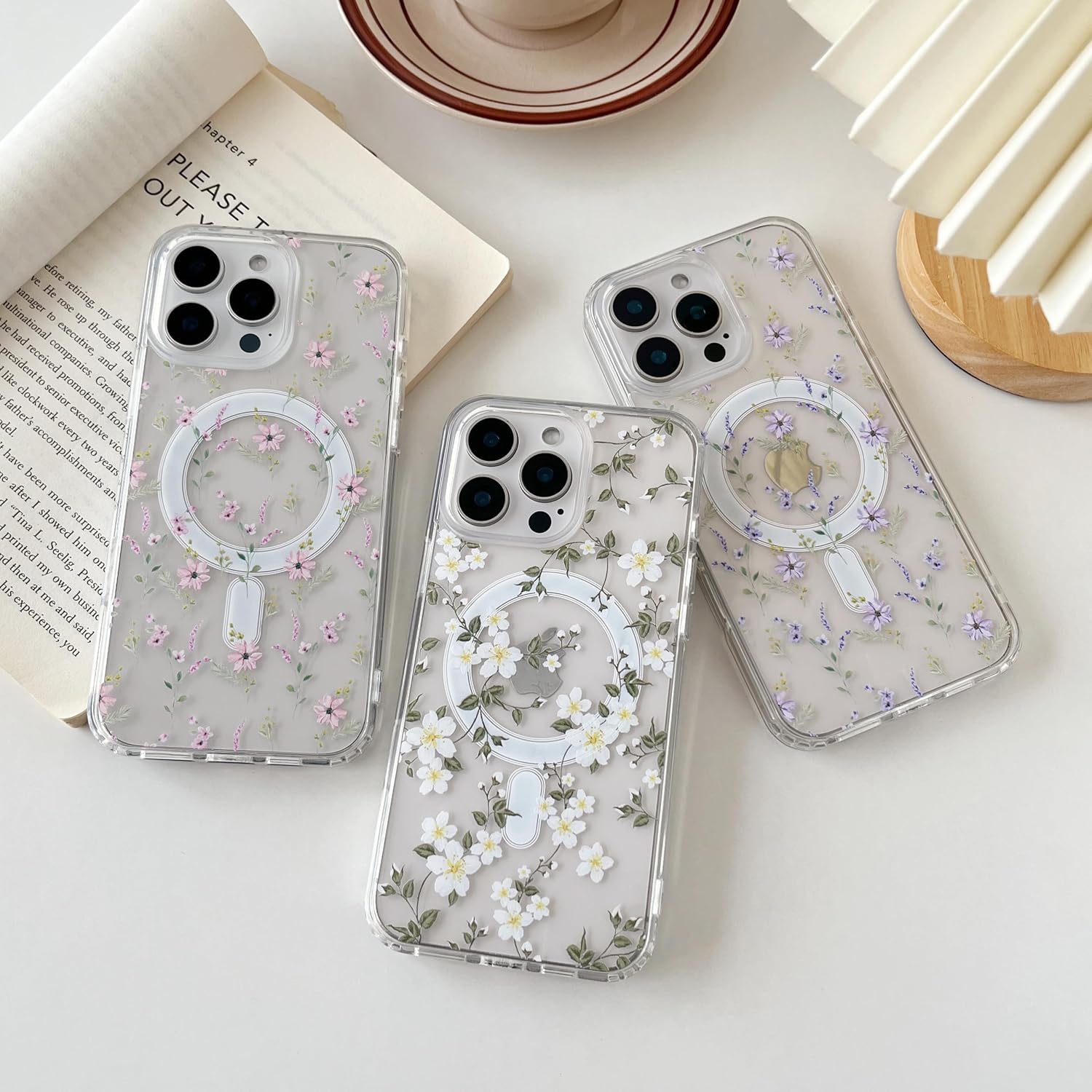 iPhone 16 Pro MagSafe Case – Big White Flower, Cute Floral Protective Cover