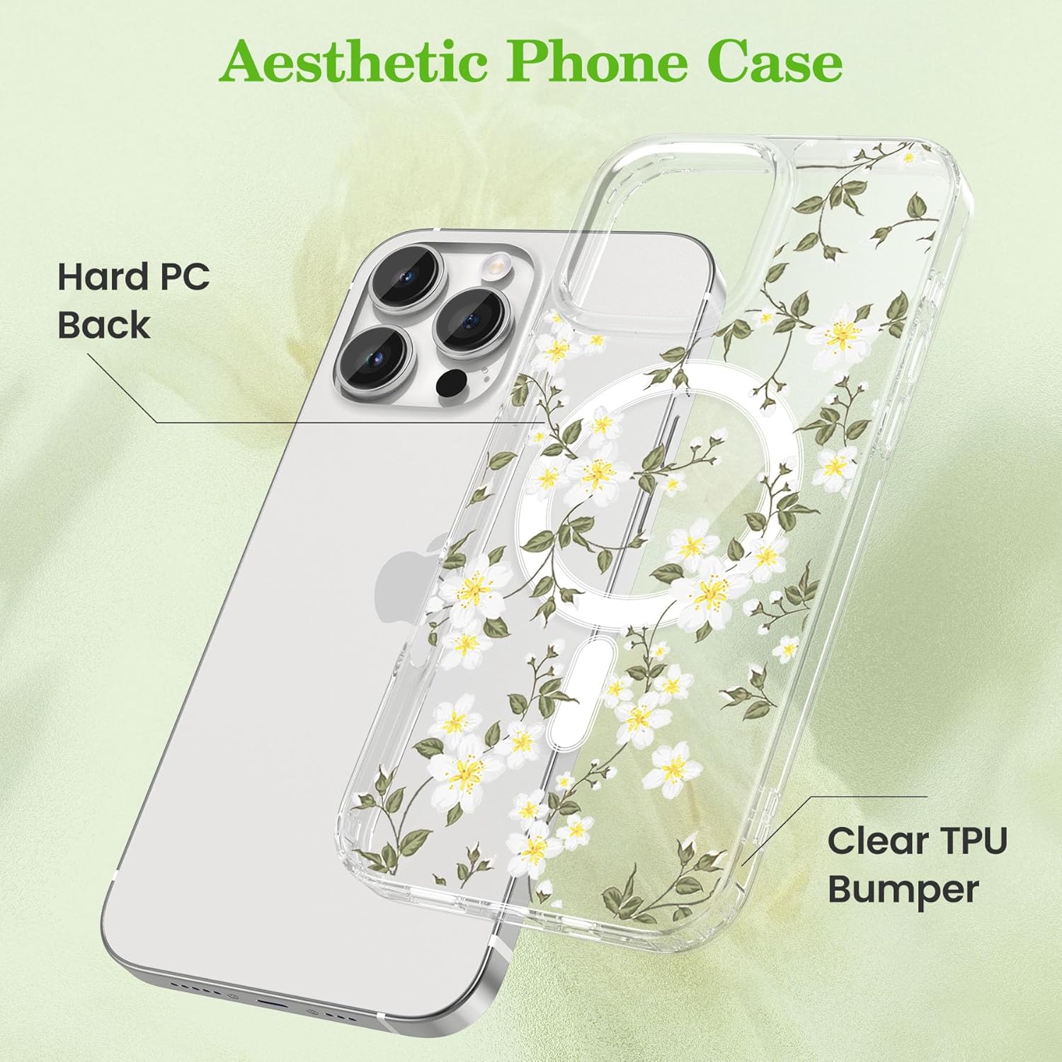 iPhone 16 Pro MagSafe Case – Big White Flower, Cute Floral Protective Cover