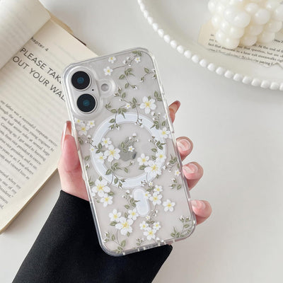 iPhone 16 MagSafe Case – Big White Flower Design, Cute & Protective