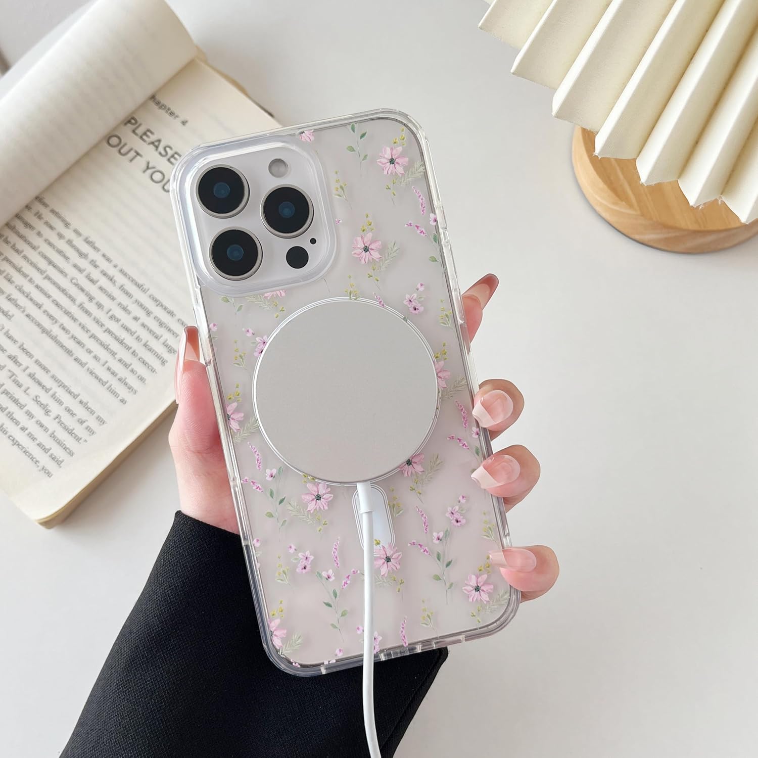 iPhone 16 Pro MagSafe Case – Big White Flower, Cute Floral Protective Cover