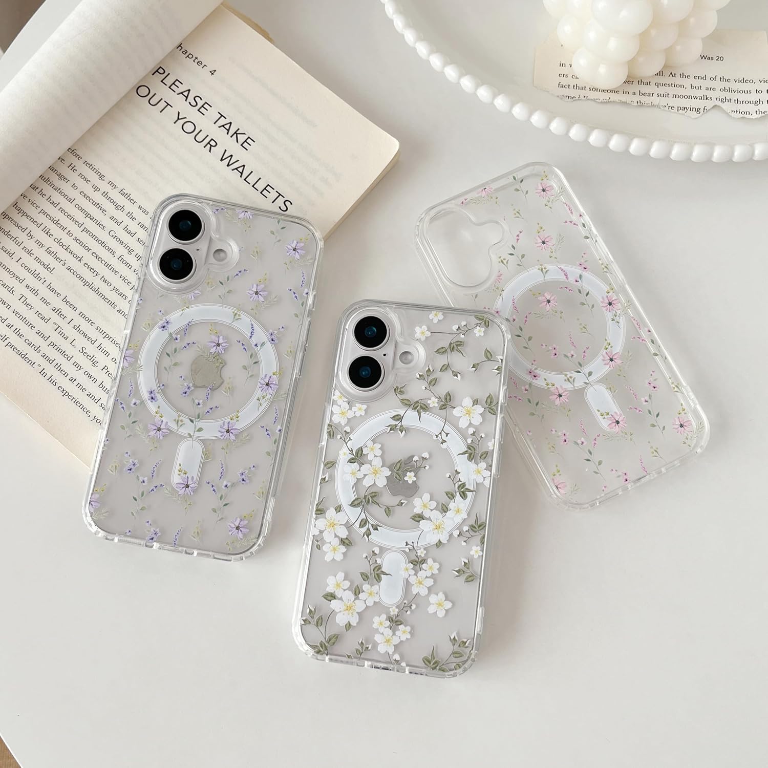 iPhone 16 MagSafe Case – Big White Flower Design, Cute & Protective