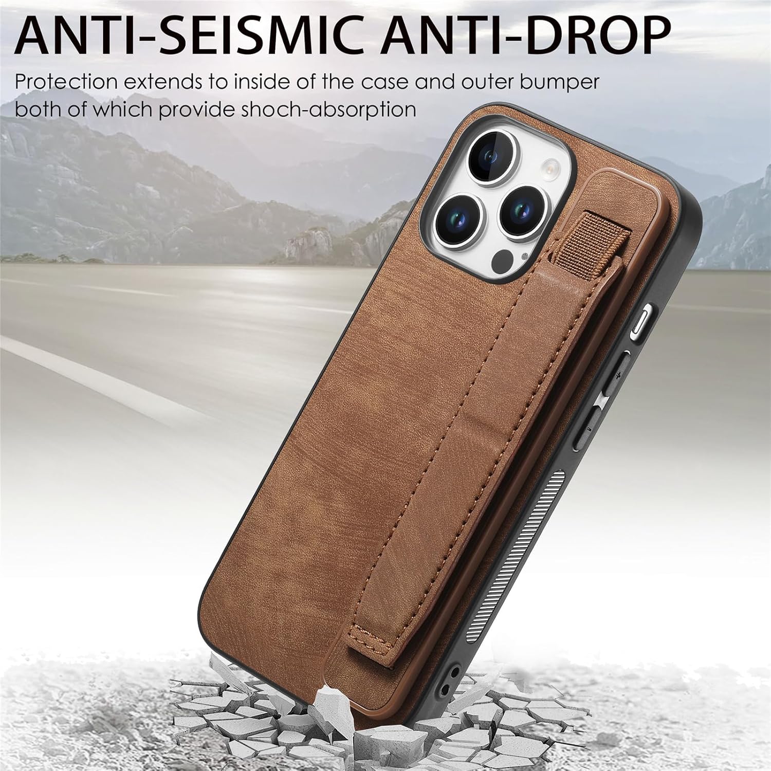 iPhone 16 Pro Max Leather Case – Shockproof, Stand & Strap