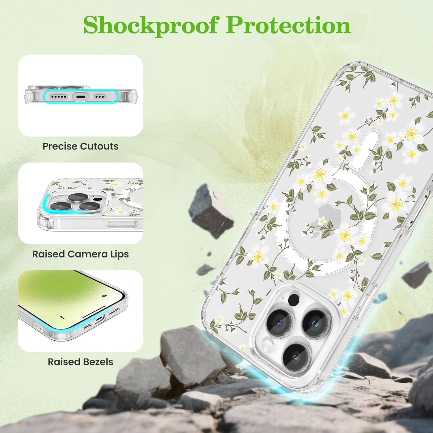iPhone 16 Pro Max MagSafe Case – Big White Flower Design, Cute & Protective