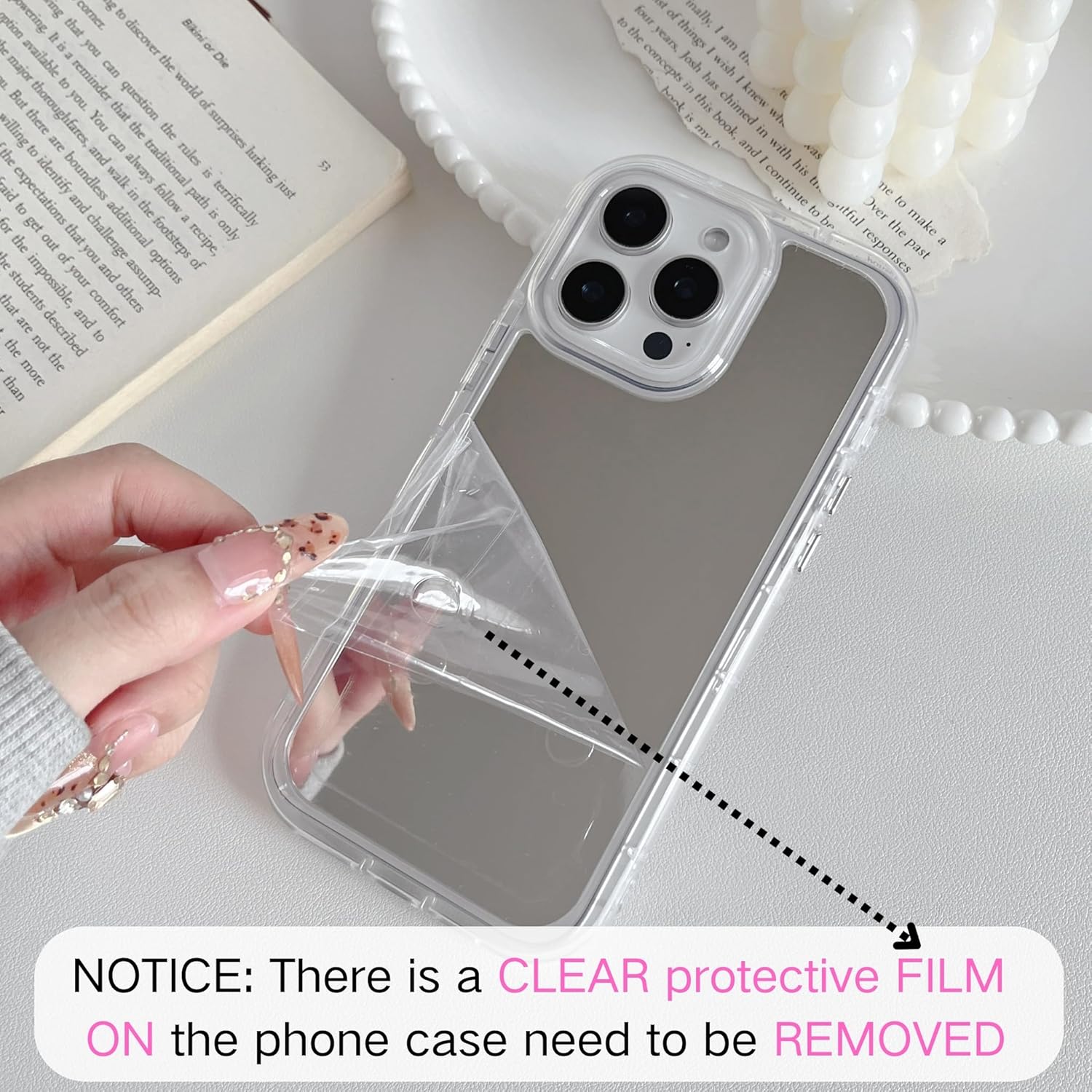 iPhone 16 Pro Max Mirror Case – Glossy, Shockproof, Clear Makeup Cover
