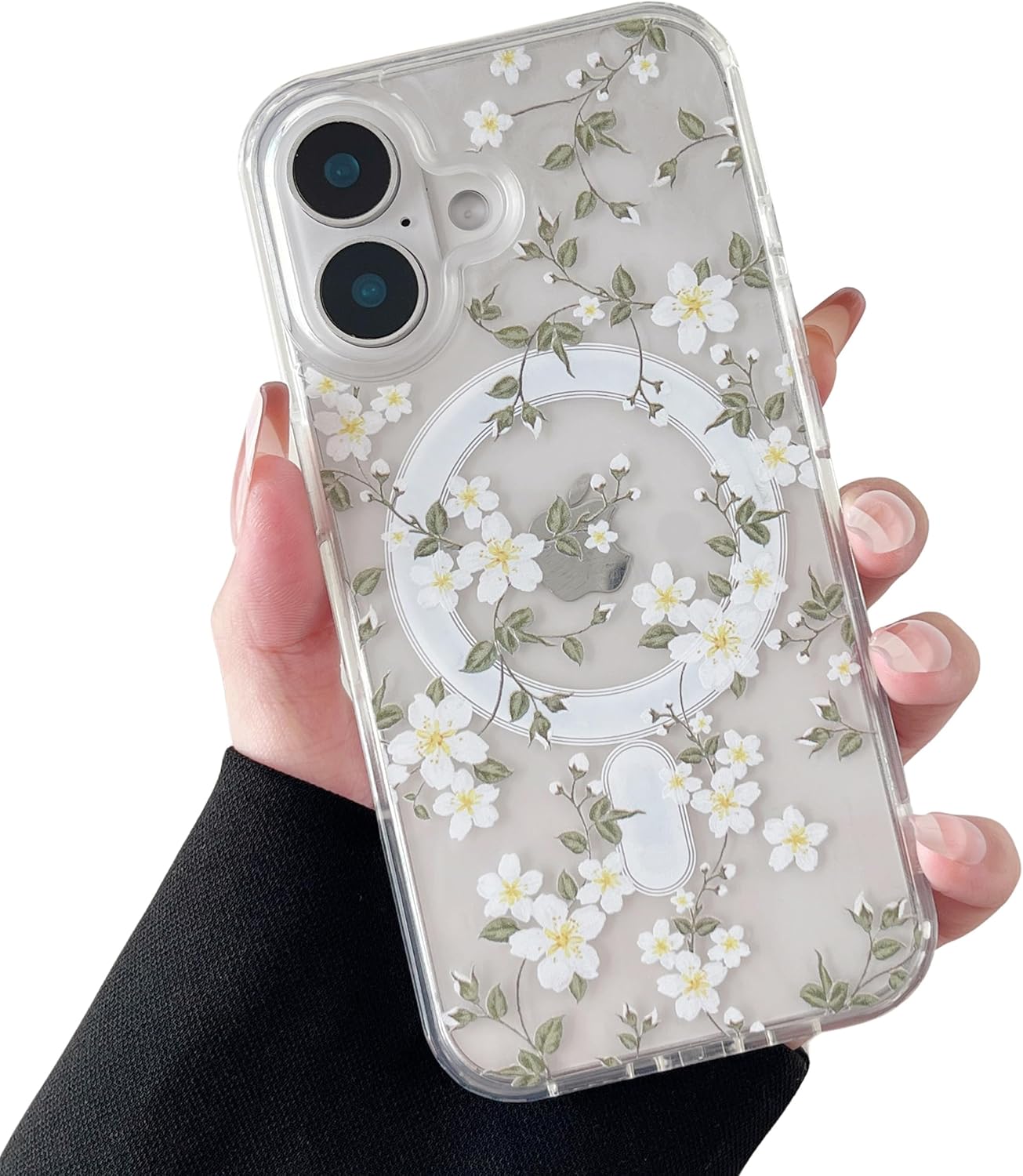 iPhone 16 MagSafe Case – Big White Flower Design, Cute & Protective
