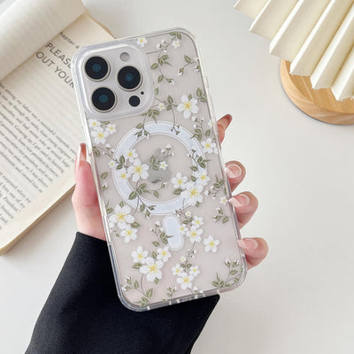 iPhone 16 Pro Max MagSafe Case – Big White Flower Design, Cute & Protective