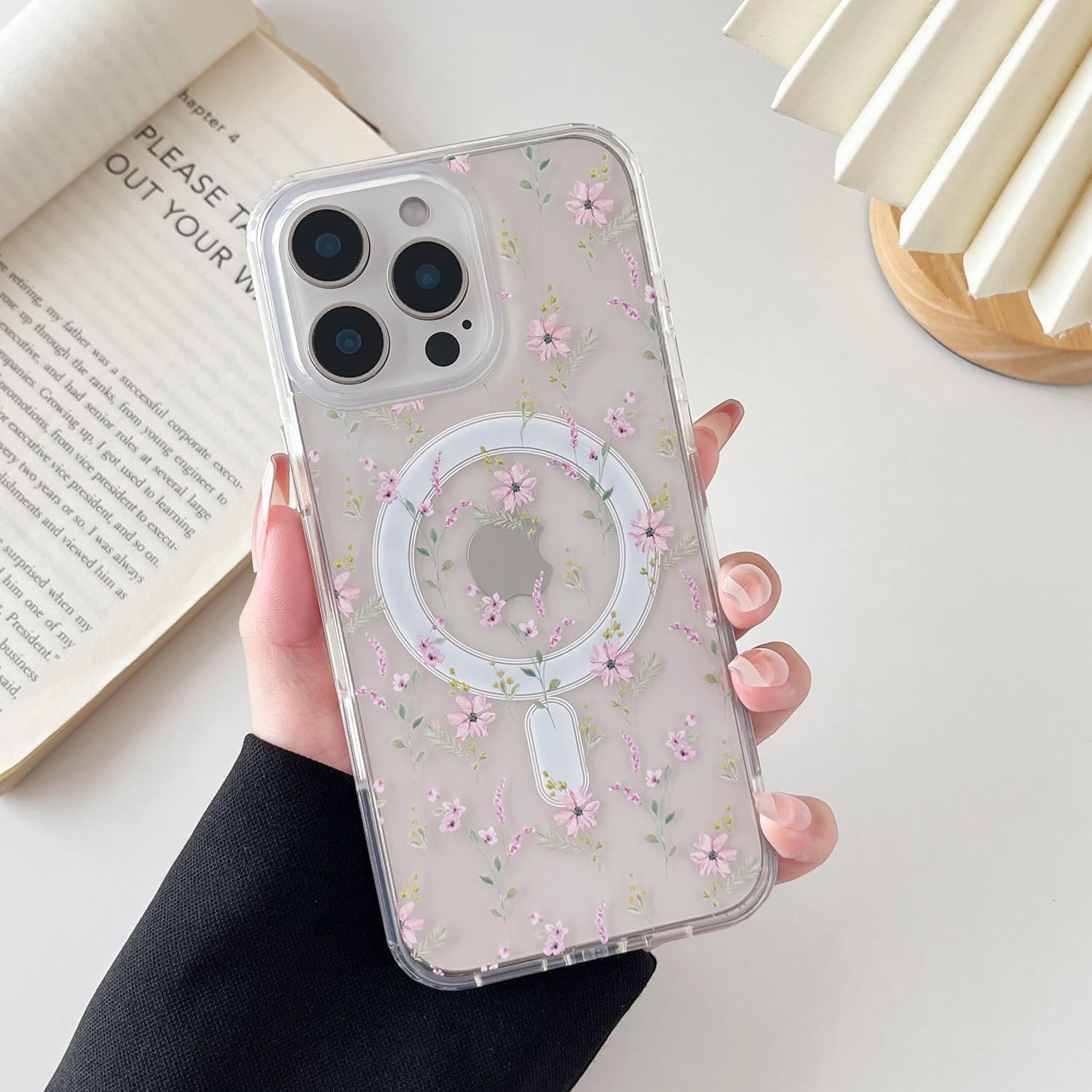iPhone 16 Pro Max MagSafe Case – Big White Flower Design, Cute & Protective