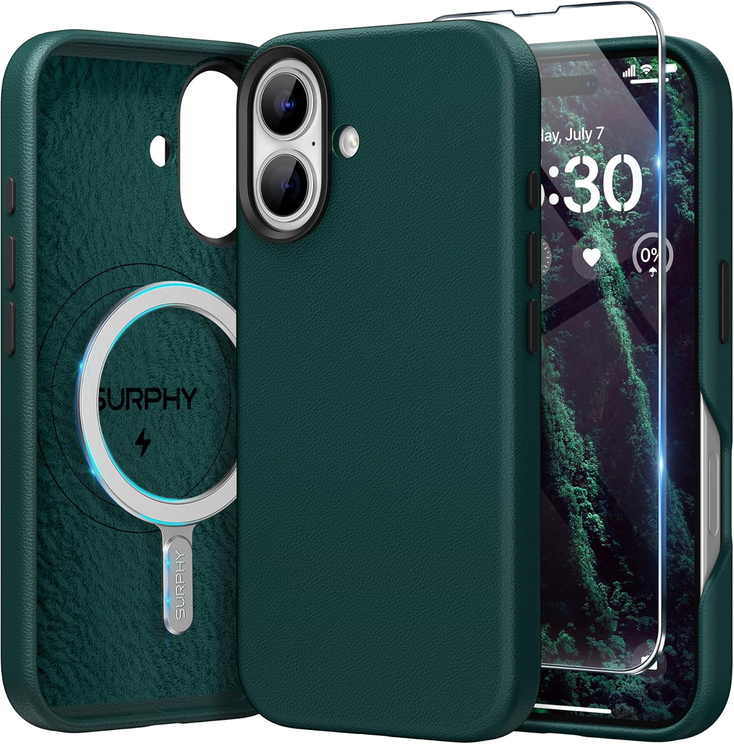 Leather iPhone 16 Plus Case (6.7″, 2024) – MagSafe Compatible with Metallic Buttons & Microfiber Lining”