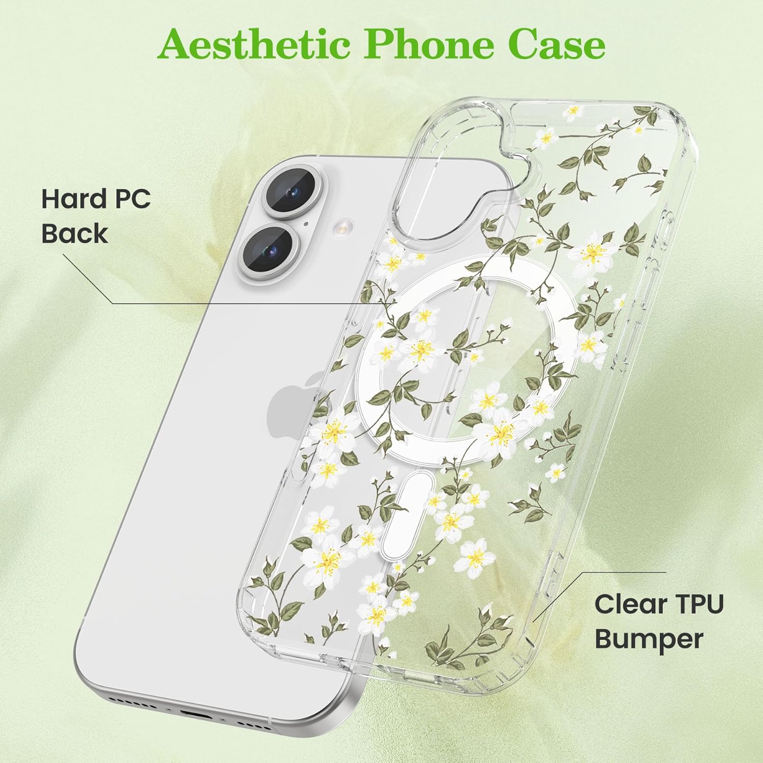 iPhone 16 MagSafe Case – Big White Flower Design, Cute & Protective