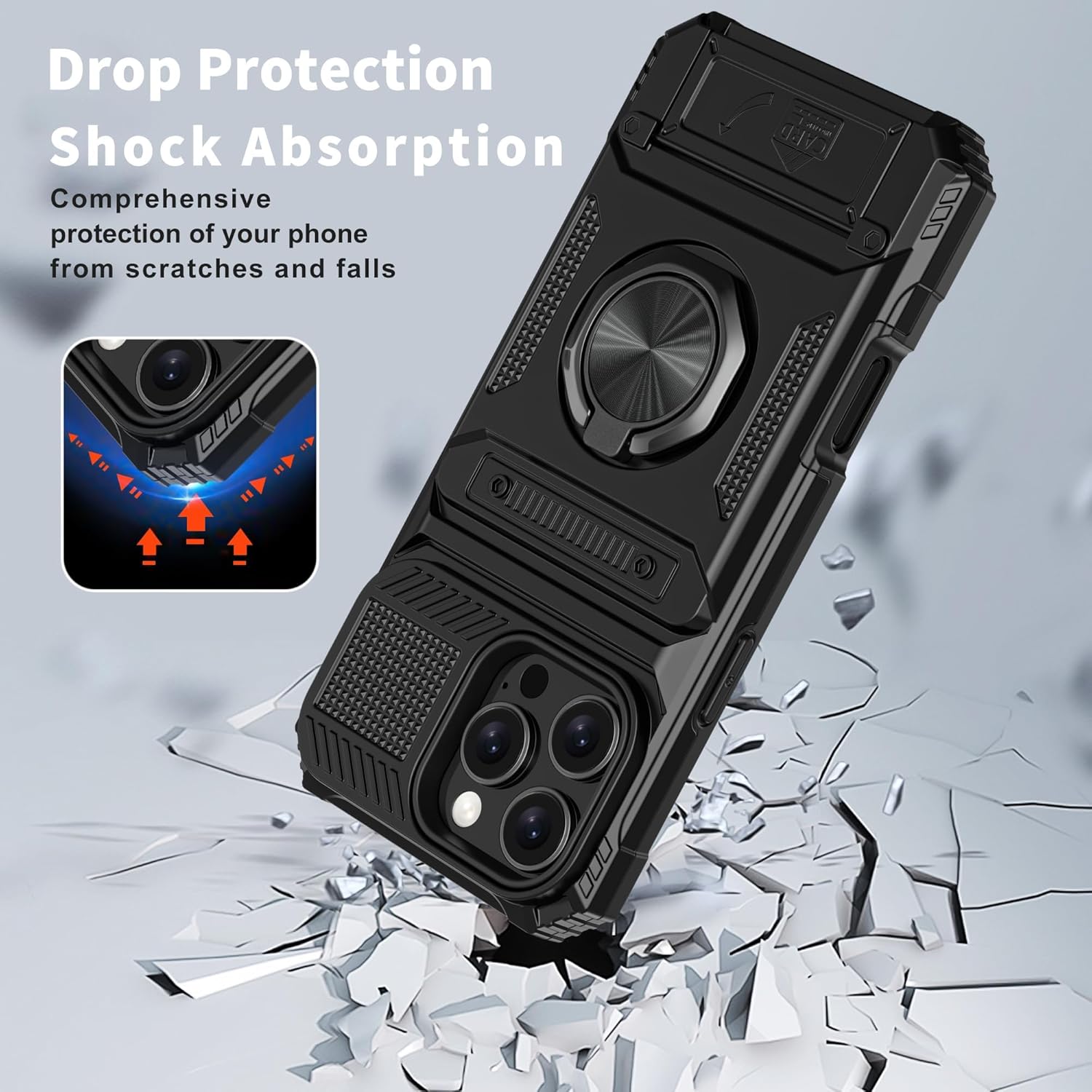 iPhone 16 Pro Max Wallet Case with Card Holder & 360° Ring Kickstand