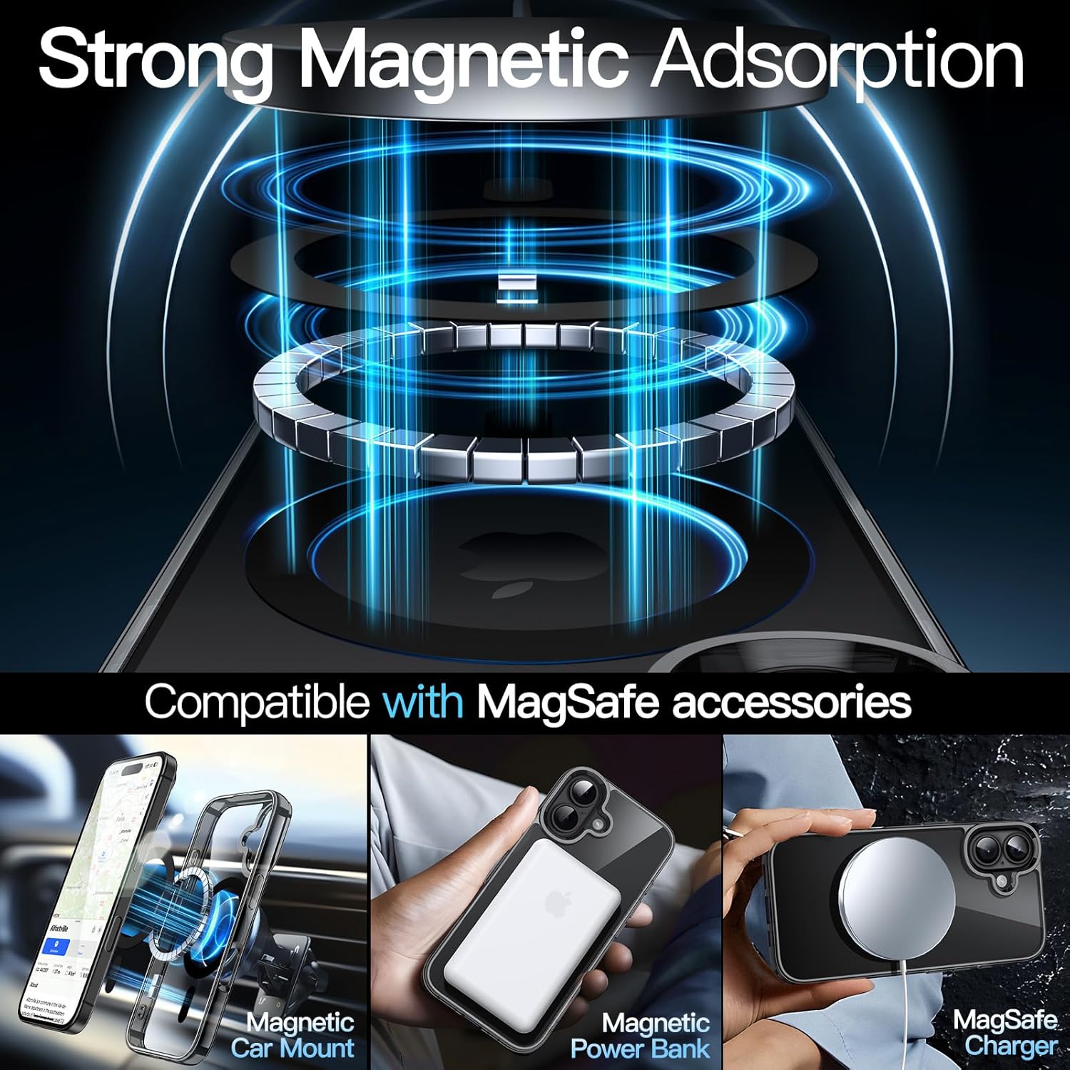 MagSafe iPhone 16 Plus Case (6.7″) – Shockproof Clear Bumper Cover