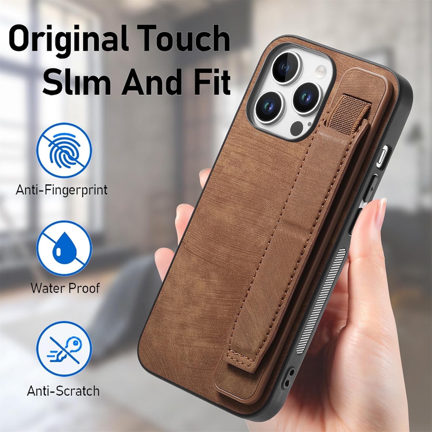 iPhone 16 Pro Max Leather Case – Shockproof, Stand & Strap