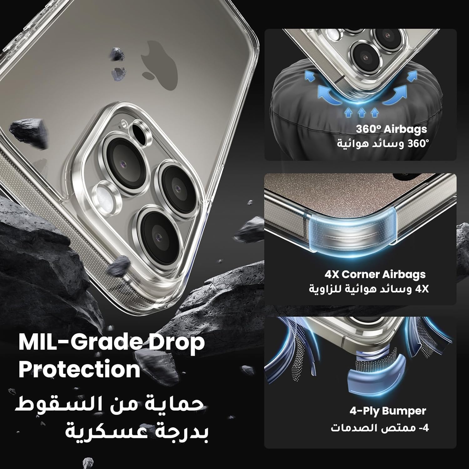iPhone 15 Pro Clear Case – MIL-Grade, Anti-Yellow, Anti-Scratch, Slim with Air-Guard